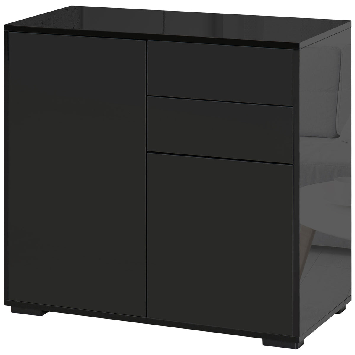 Zwart dressoir met lades & deuren, 117x36x74cm