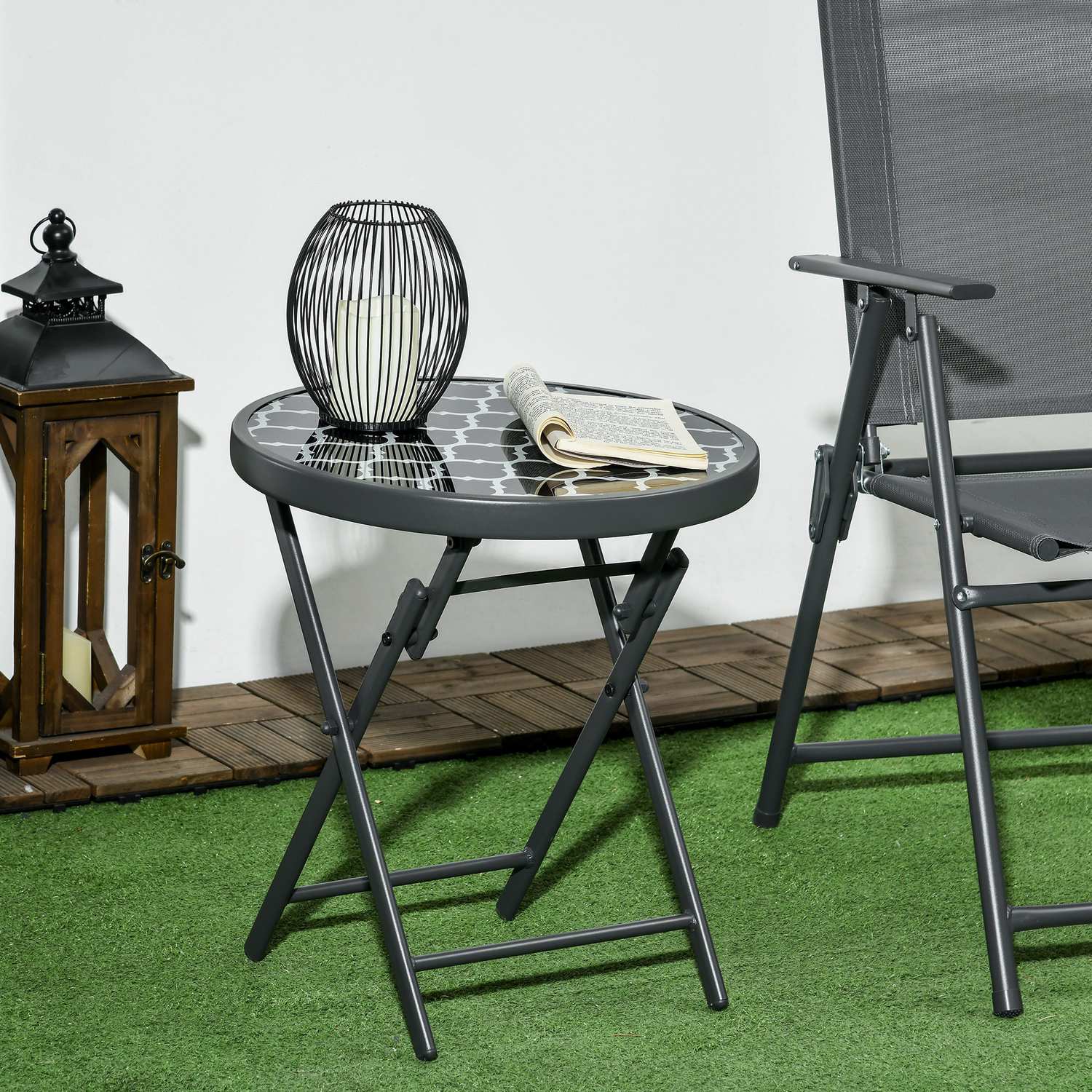 Zwart glazen klapbaar bijzettafeltje – 45x45x50 cm Camping