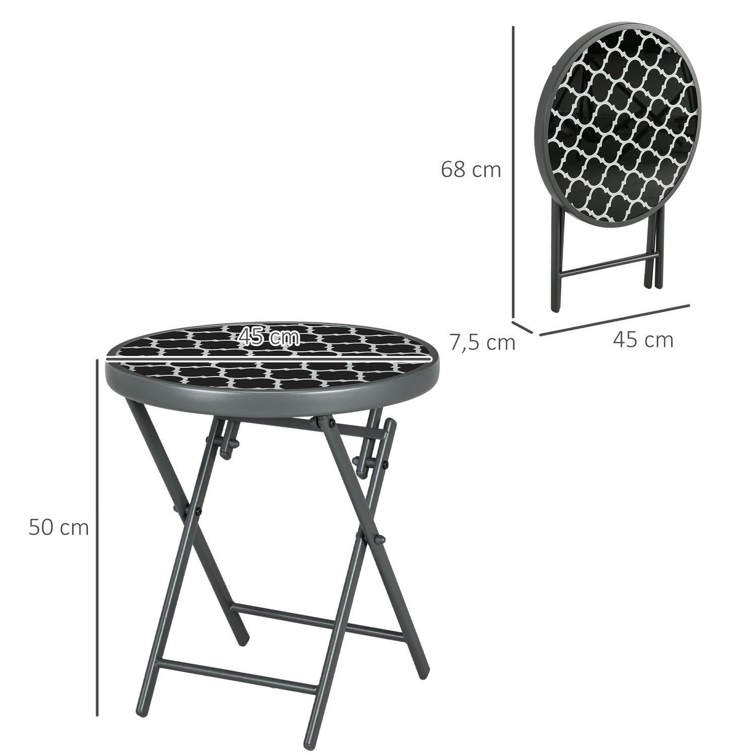 Zwart glazen klapbaar bijzettafeltje – 45x45x50 cm Camping