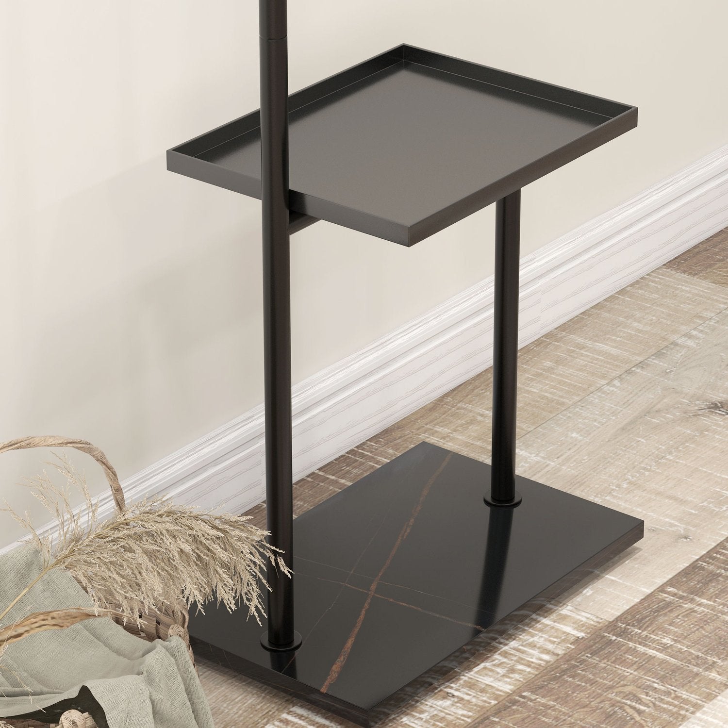 Zwart kapstok & hoedenplank met haken en plank – 148 cm
