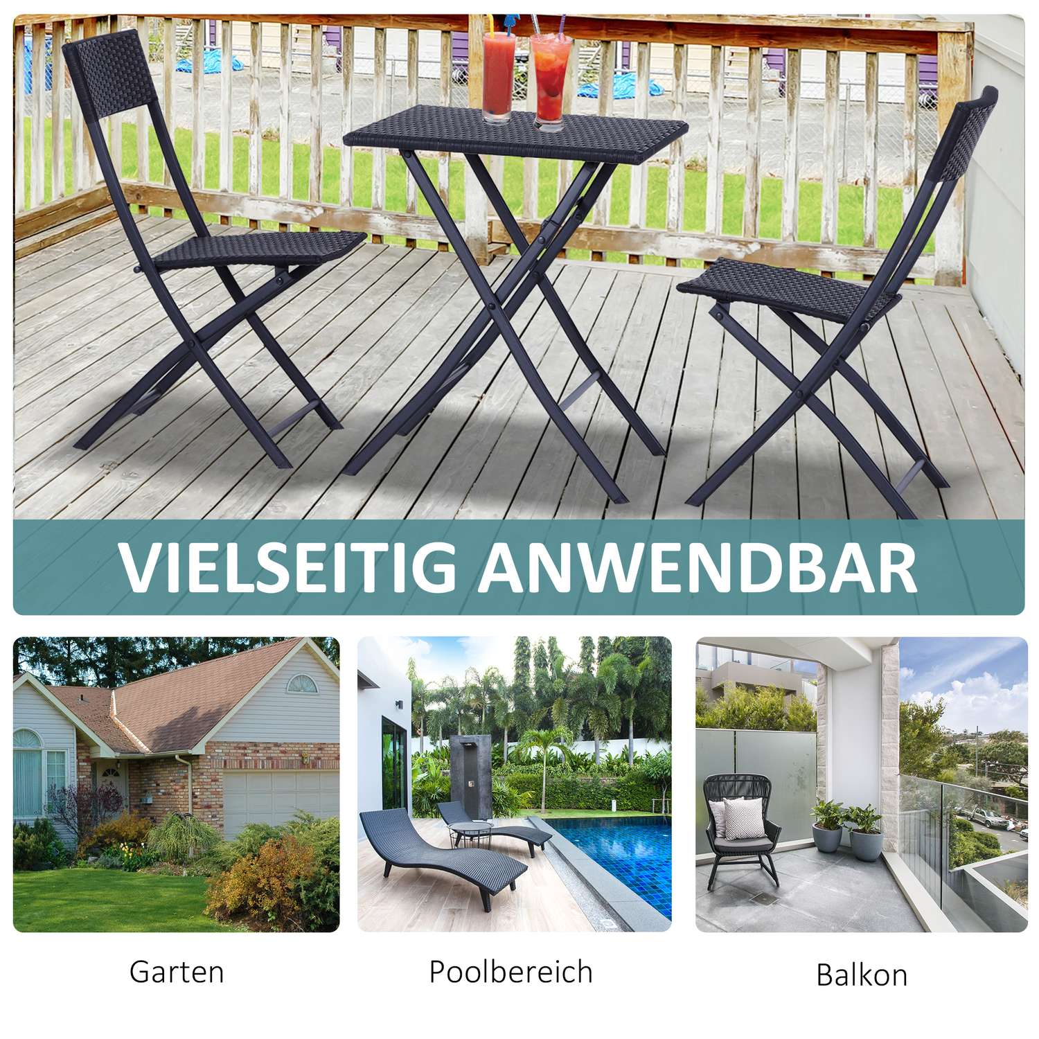 Zwart rotan bistroset voor 2 – Tuinmeubelen van polyrotan