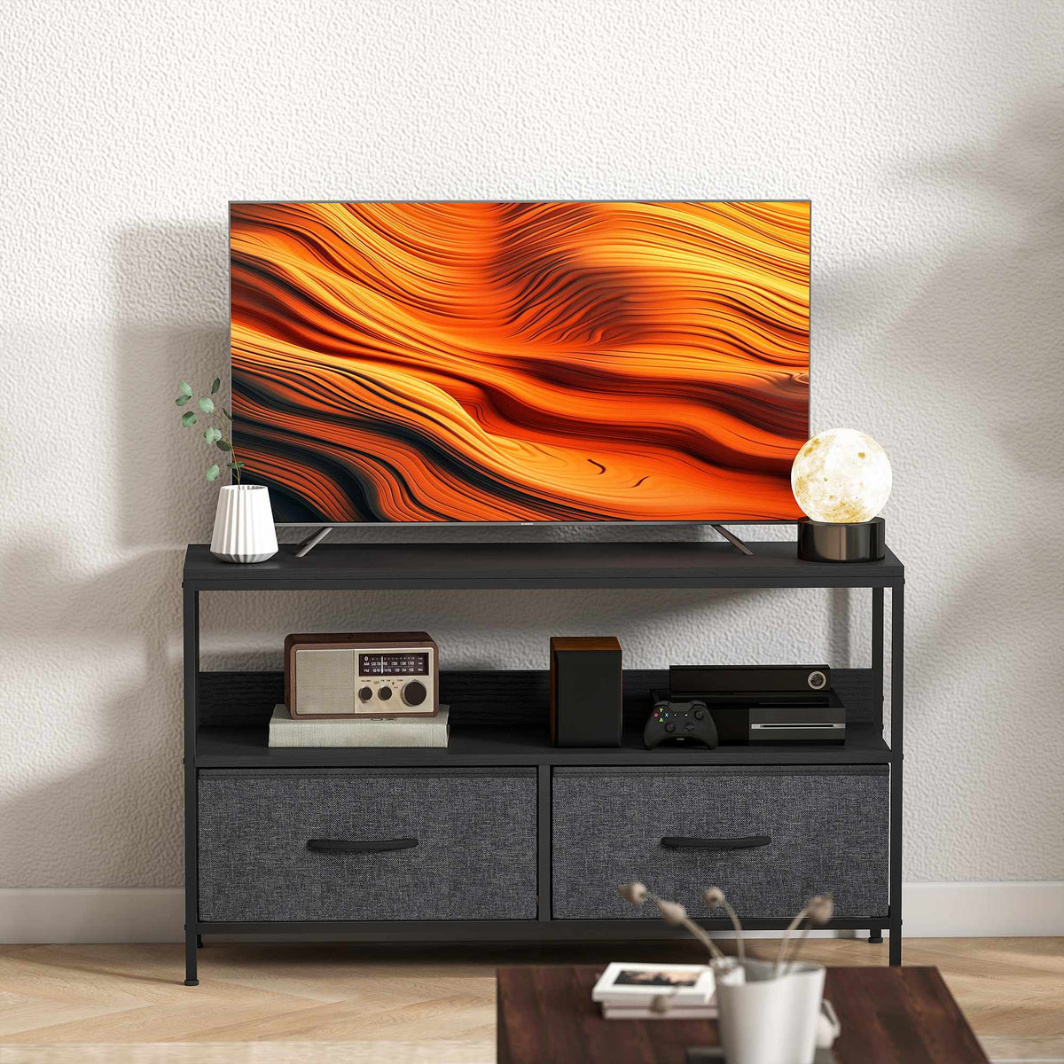 Tv-meubel met 2 laden, open plank, geschikt voor tv’s tot 47"