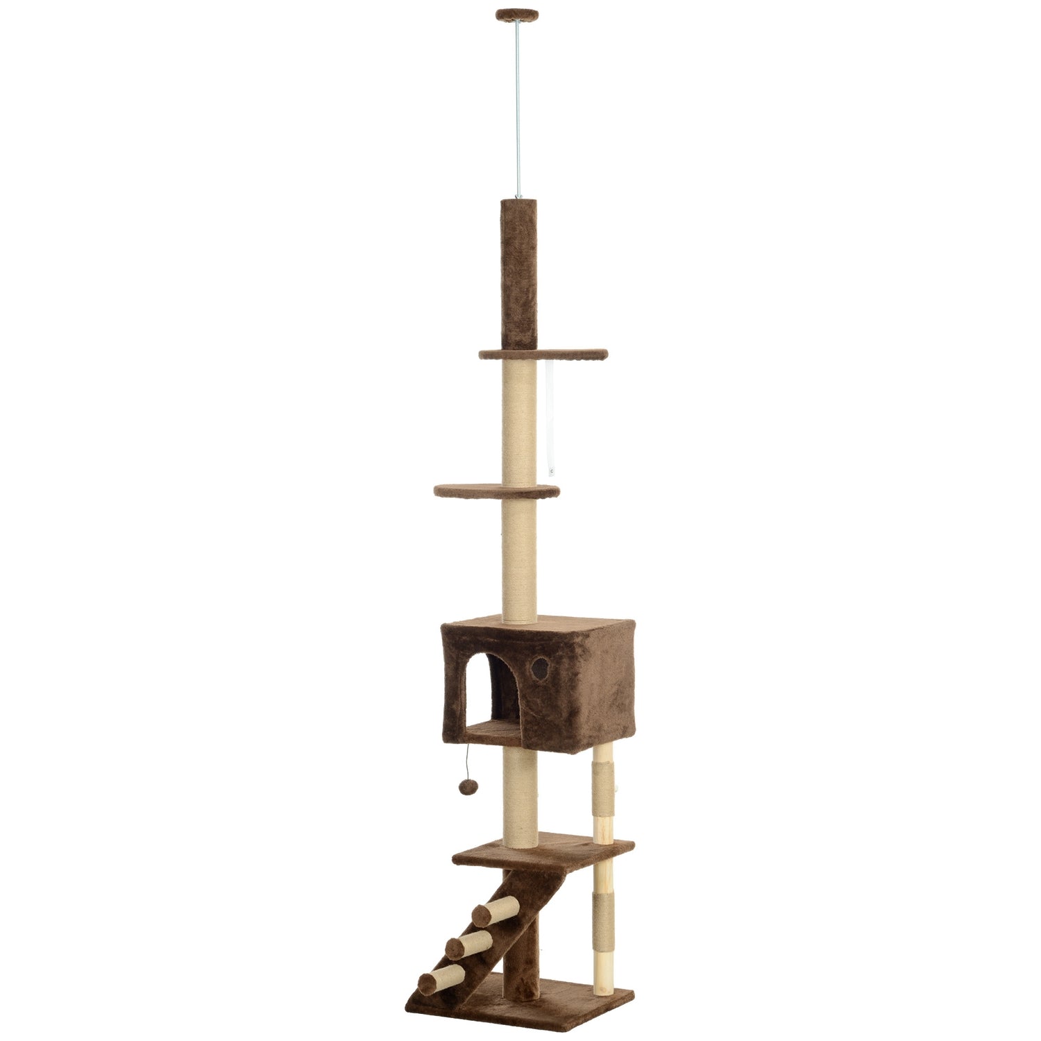 Kattenkrabpaal tot aan het plafond met hol & speelbal 225-265 cm