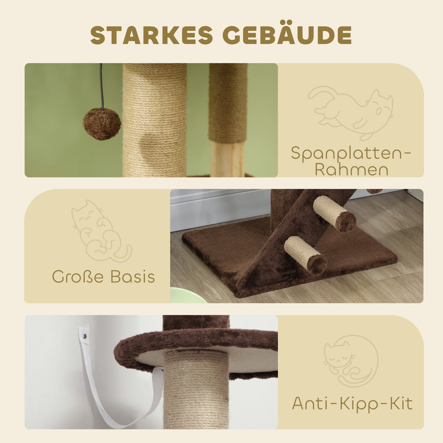 Kattenkrabpaal tot aan het plafond met hol & speelbal 225-265 cm