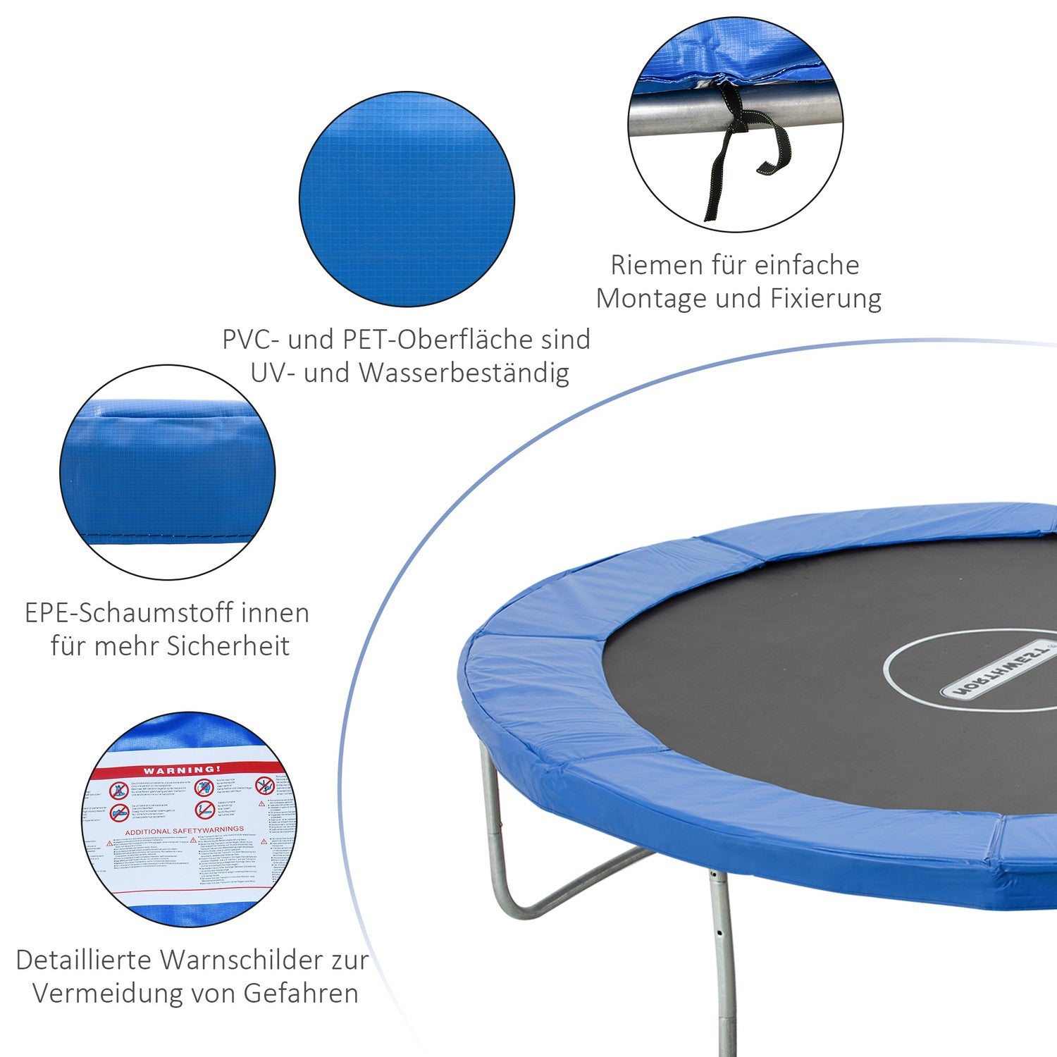 Accessoireset voor trampoline met veiligheidsnet en weerhoes, blauw
