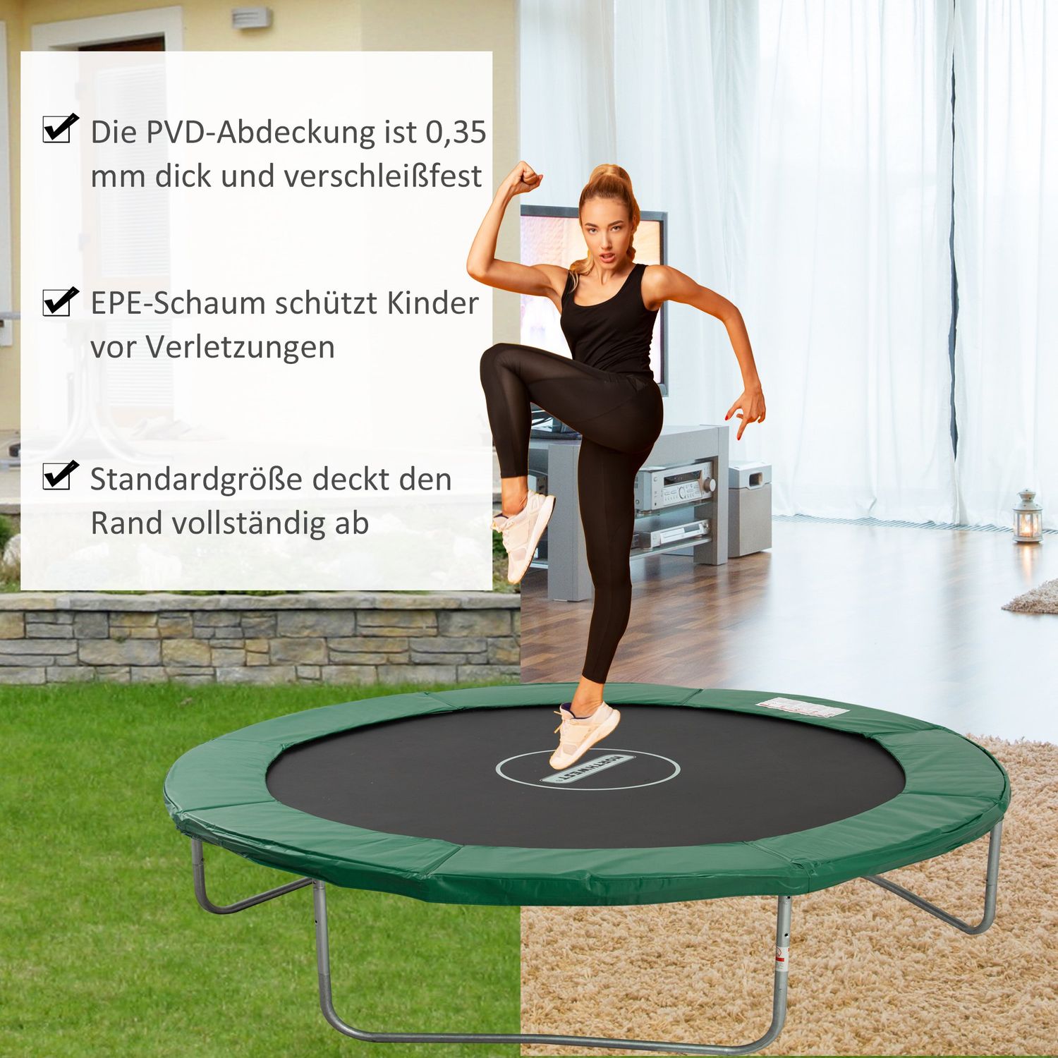 Trampoline randbescherming, 244 Cm, weerbestendig groen PVC