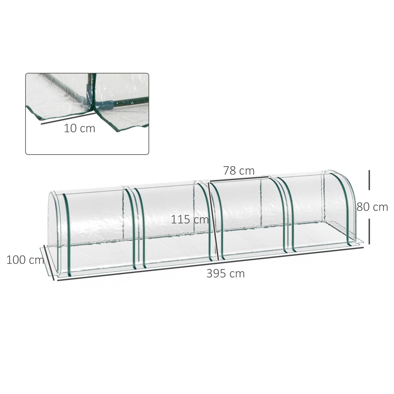 Transparent växthus med dörr – 395 x 100 x 80 cm