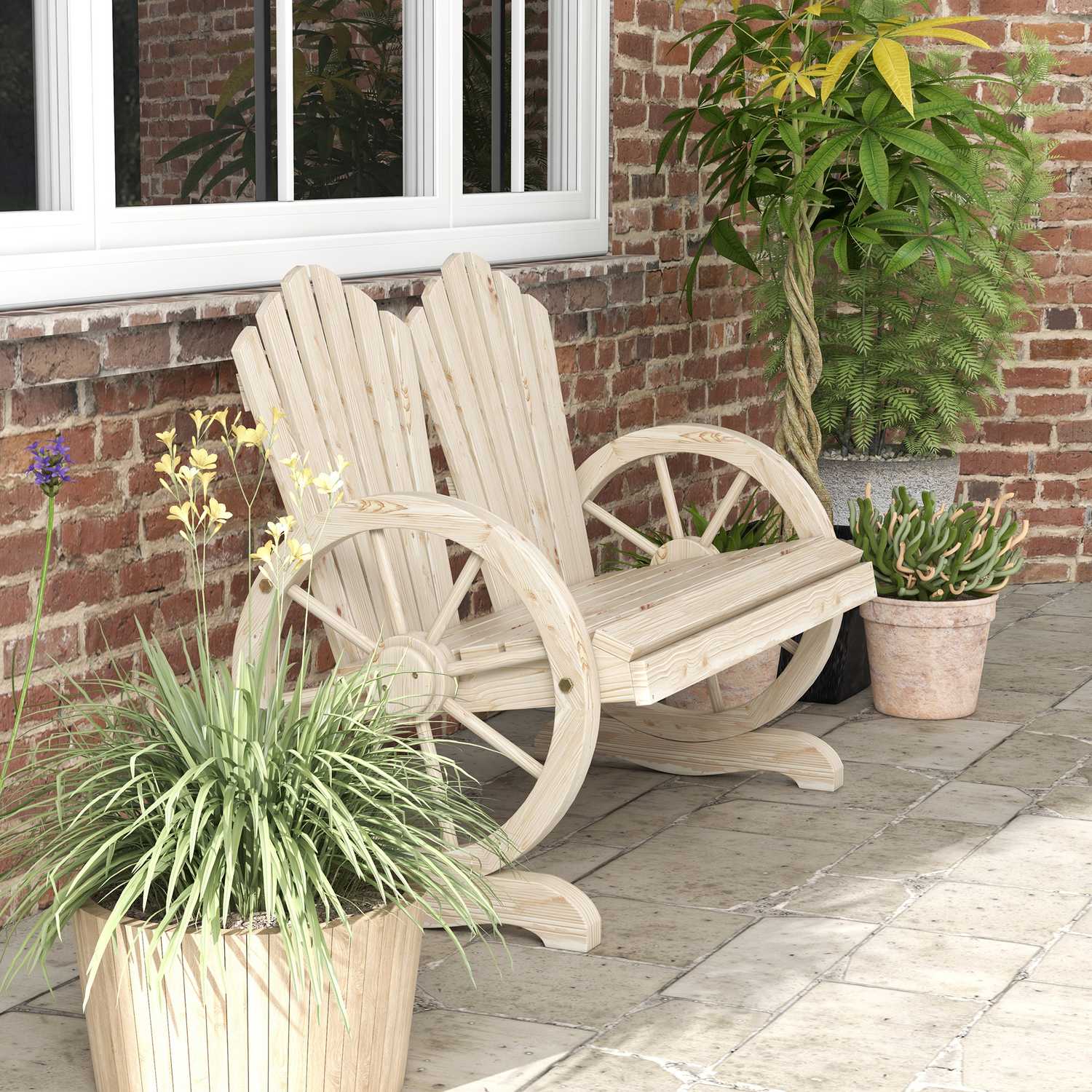Gartenbank aus Massivholz mit Armlehne, 108x66x95 cm