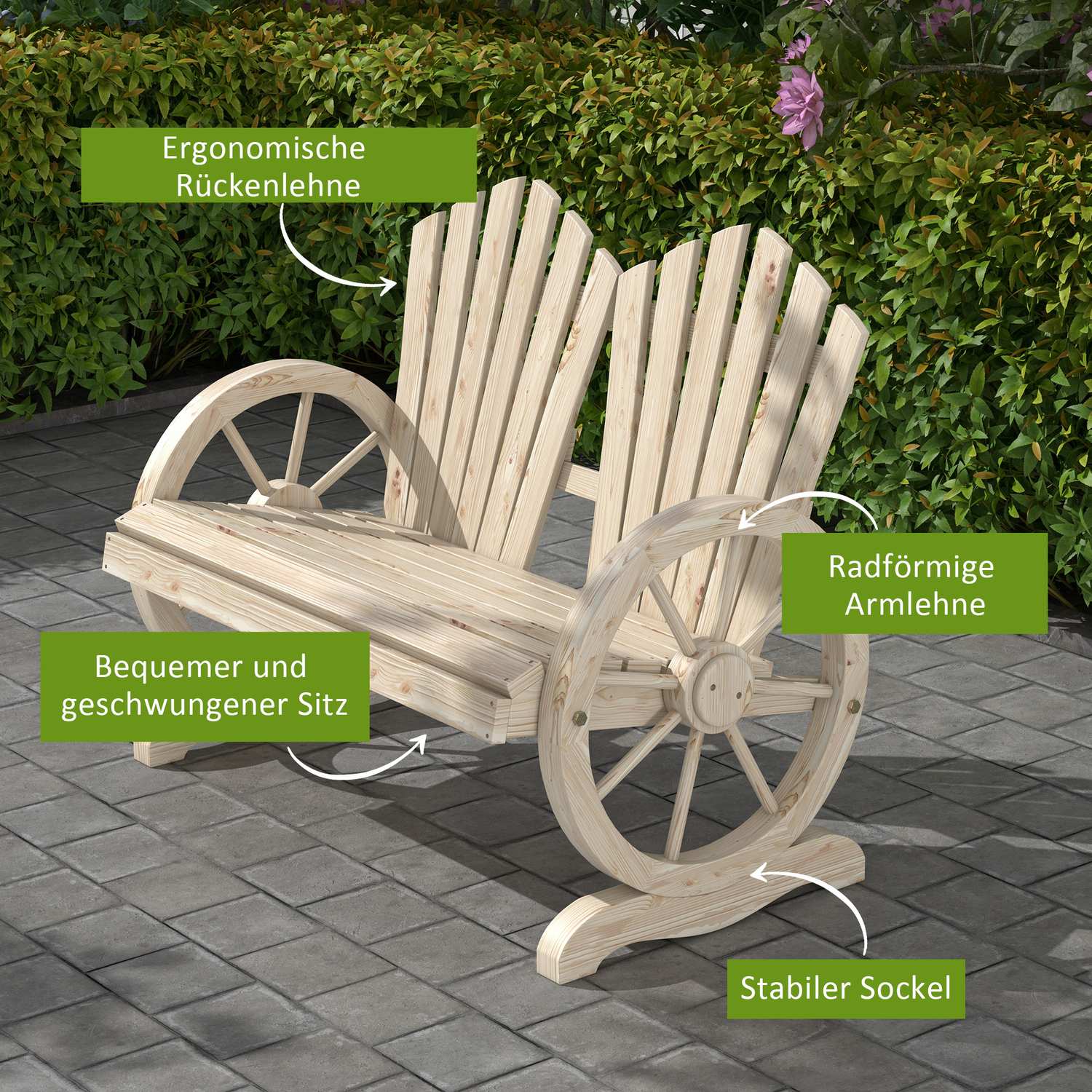 Gartenbank aus Massivholz mit Armlehne, 108x66x95 cm
