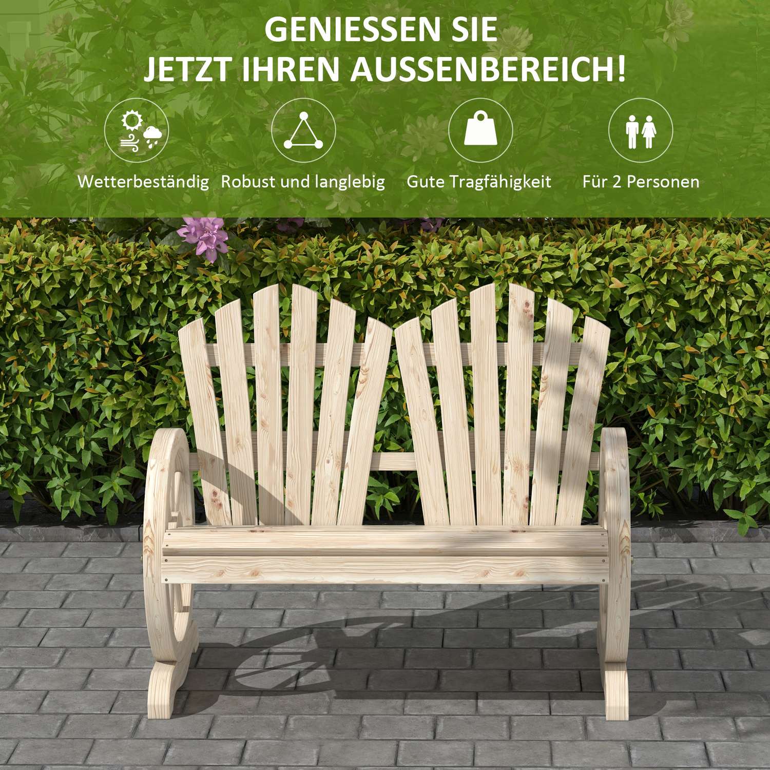 Gartenbank aus Massivholz mit Armlehne, 108x66x95 cm