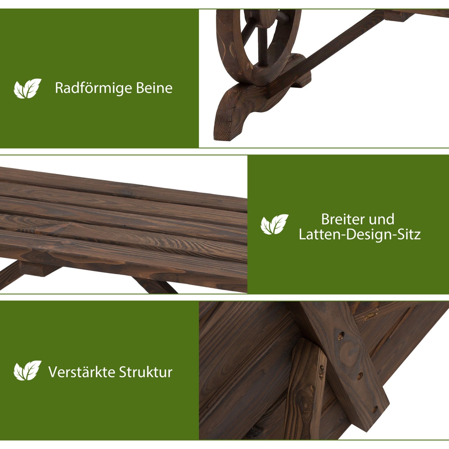 Trädgårdsbänk i trä, väderbeständig rustik design, 98 x 50 x 39,5 cm