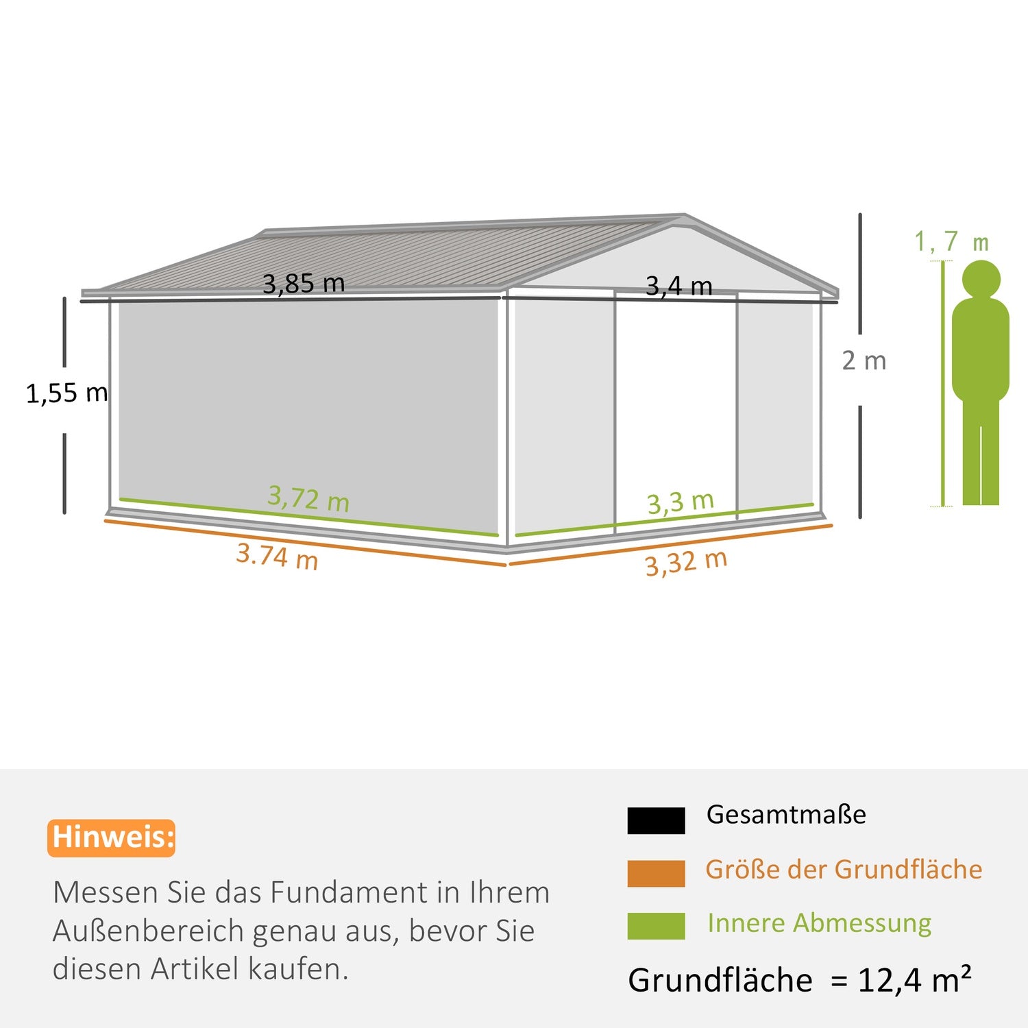 Gartenhaus, wetterfester Stahl, 12,4 m², Schiebetür