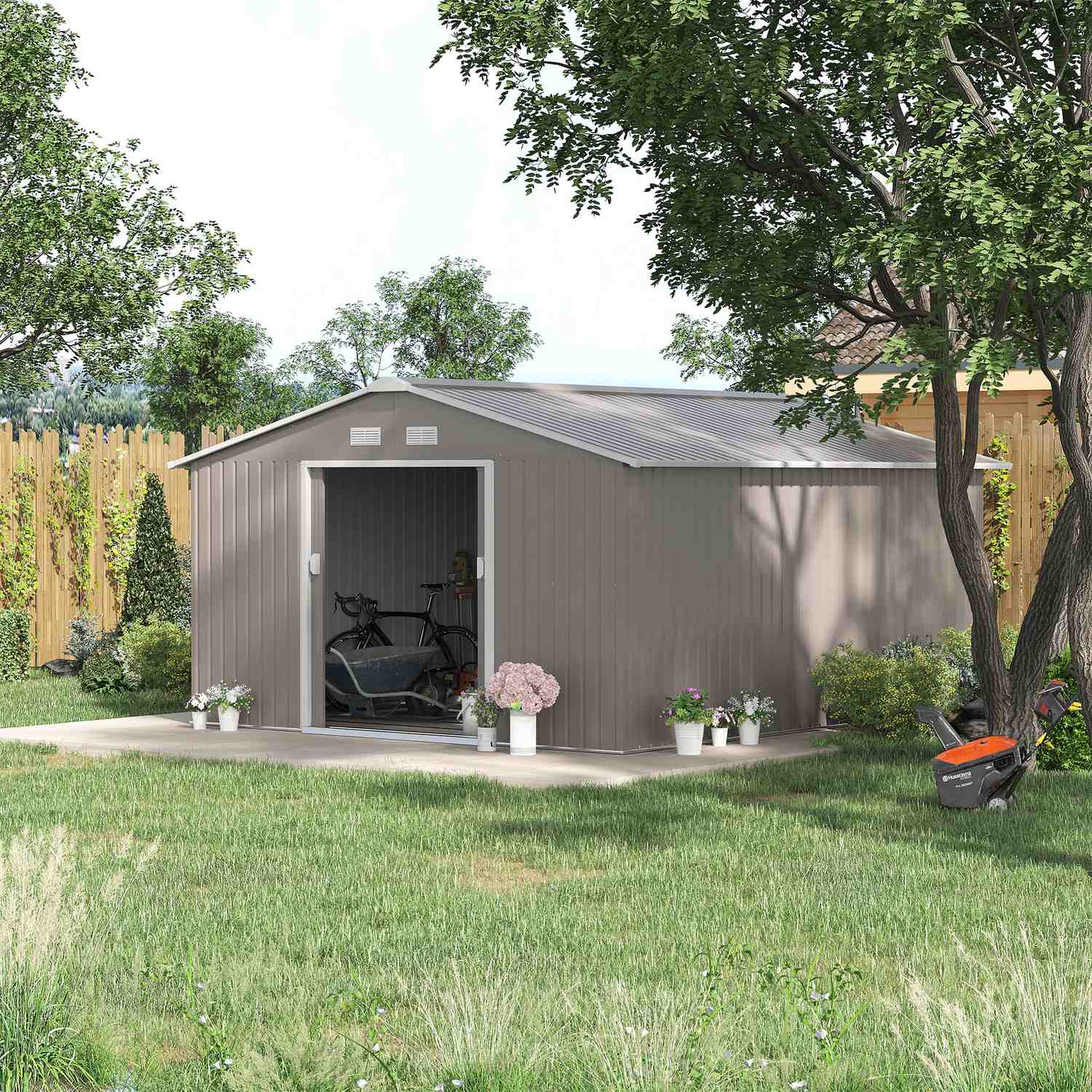 Gartenhaus, wetterfester Stahl, 12,4 m², Schiebetür