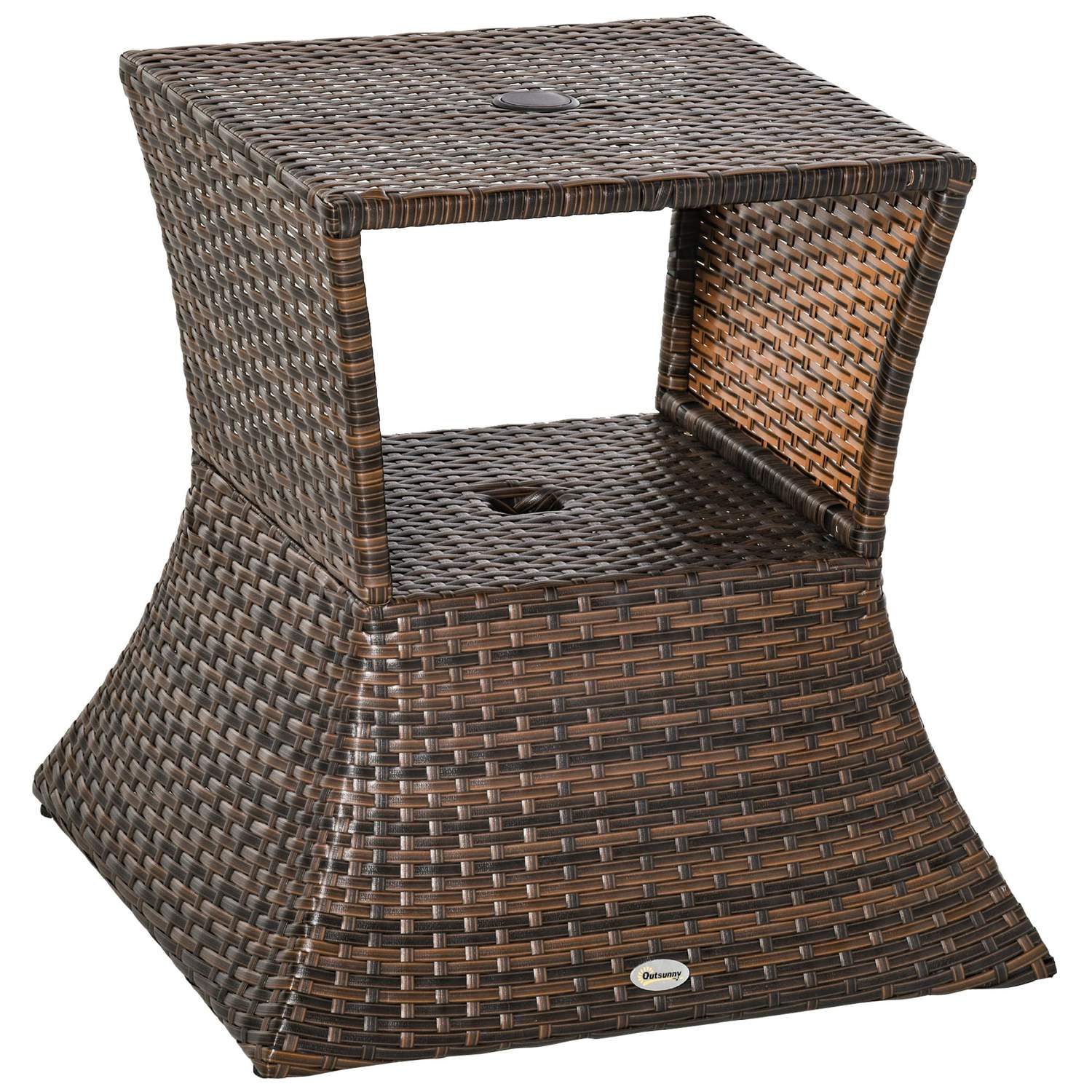 Tuintafel met parasolstandaard – Polyrattan, Bruin, 54x54x55 cm