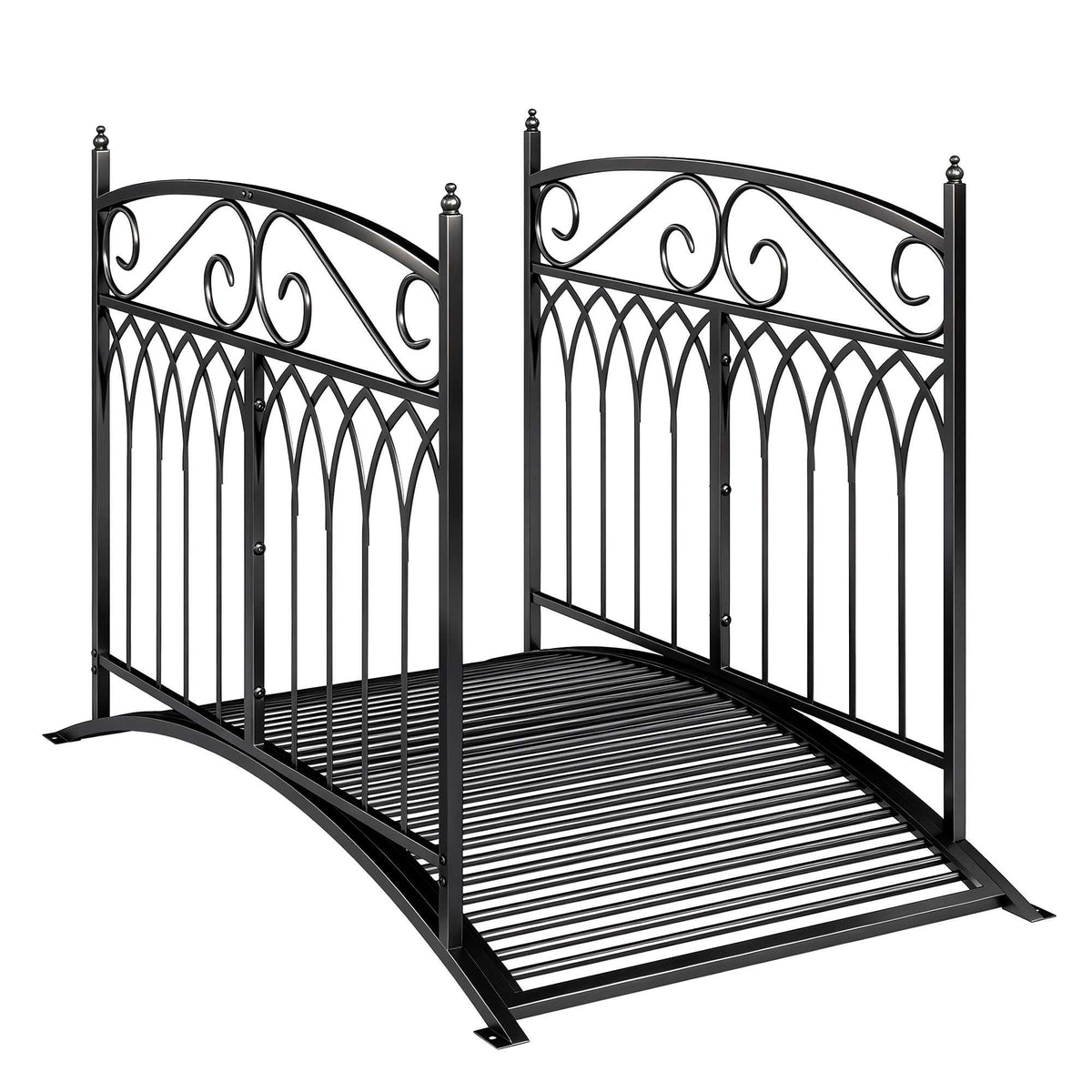 Metalen tuinbrug met veiligheidsleuningen, 135,5 cm, zwart