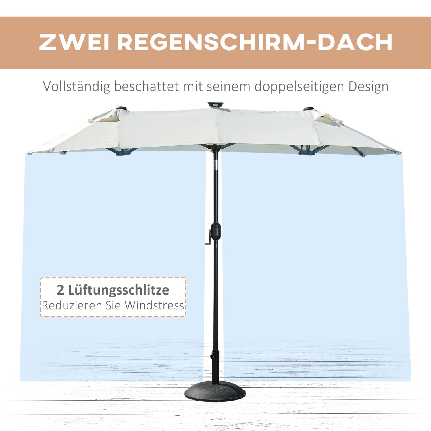 Dubbele tuinparasol met ledverlichting en verstelbare kantelfunctie, Beige