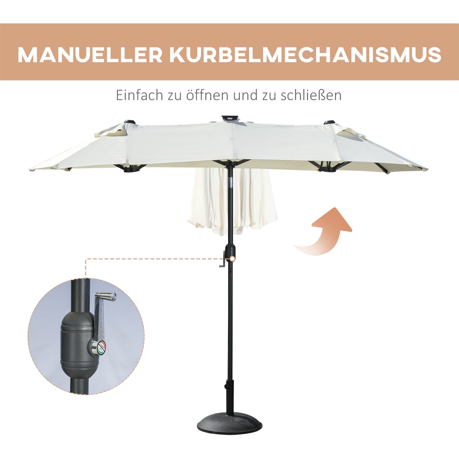 Dubbele tuinparasol met ledverlichting en verstelbare kantelfunctie, Beige