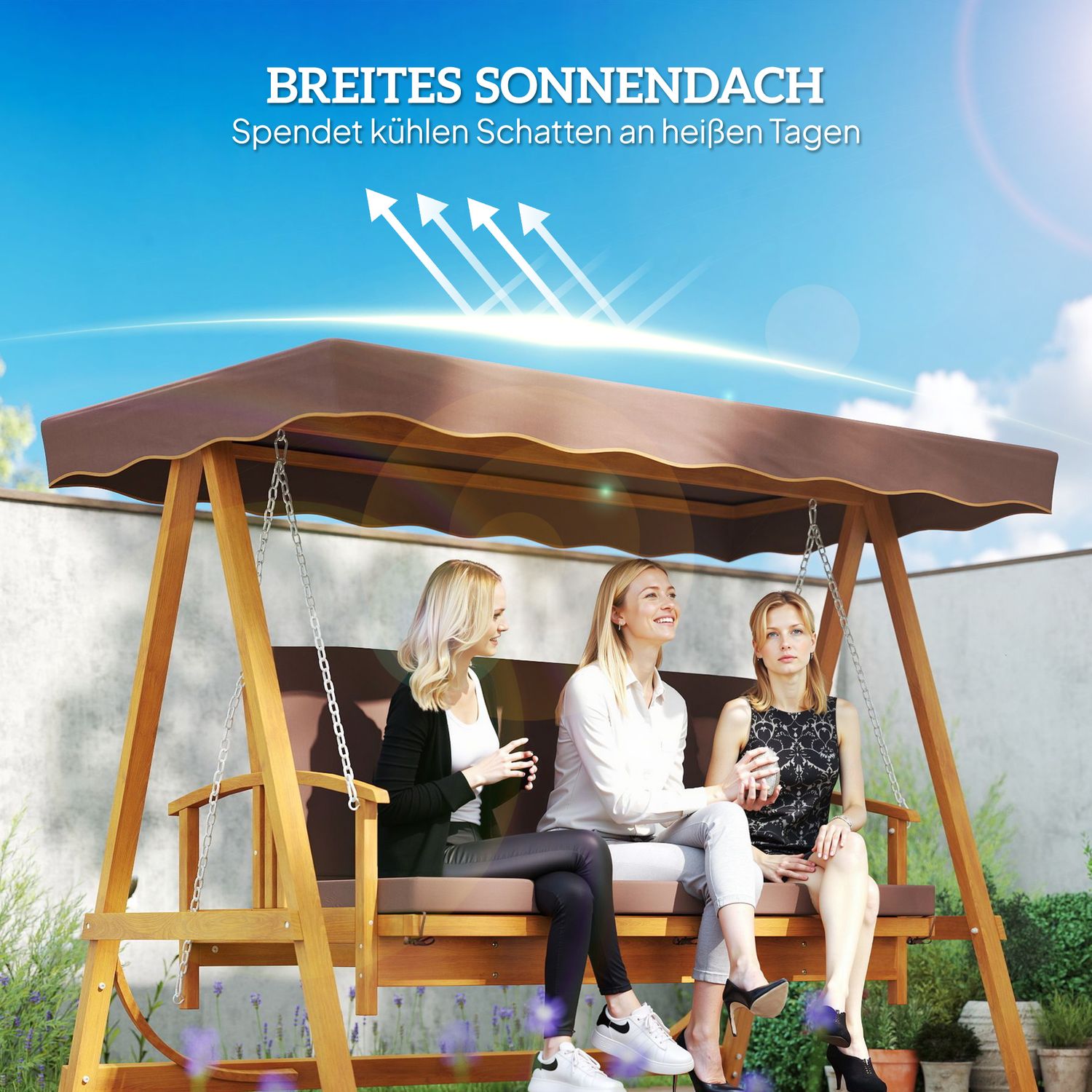 Gartenschaukel 3-Sitzer mit liegendem Sonnendach