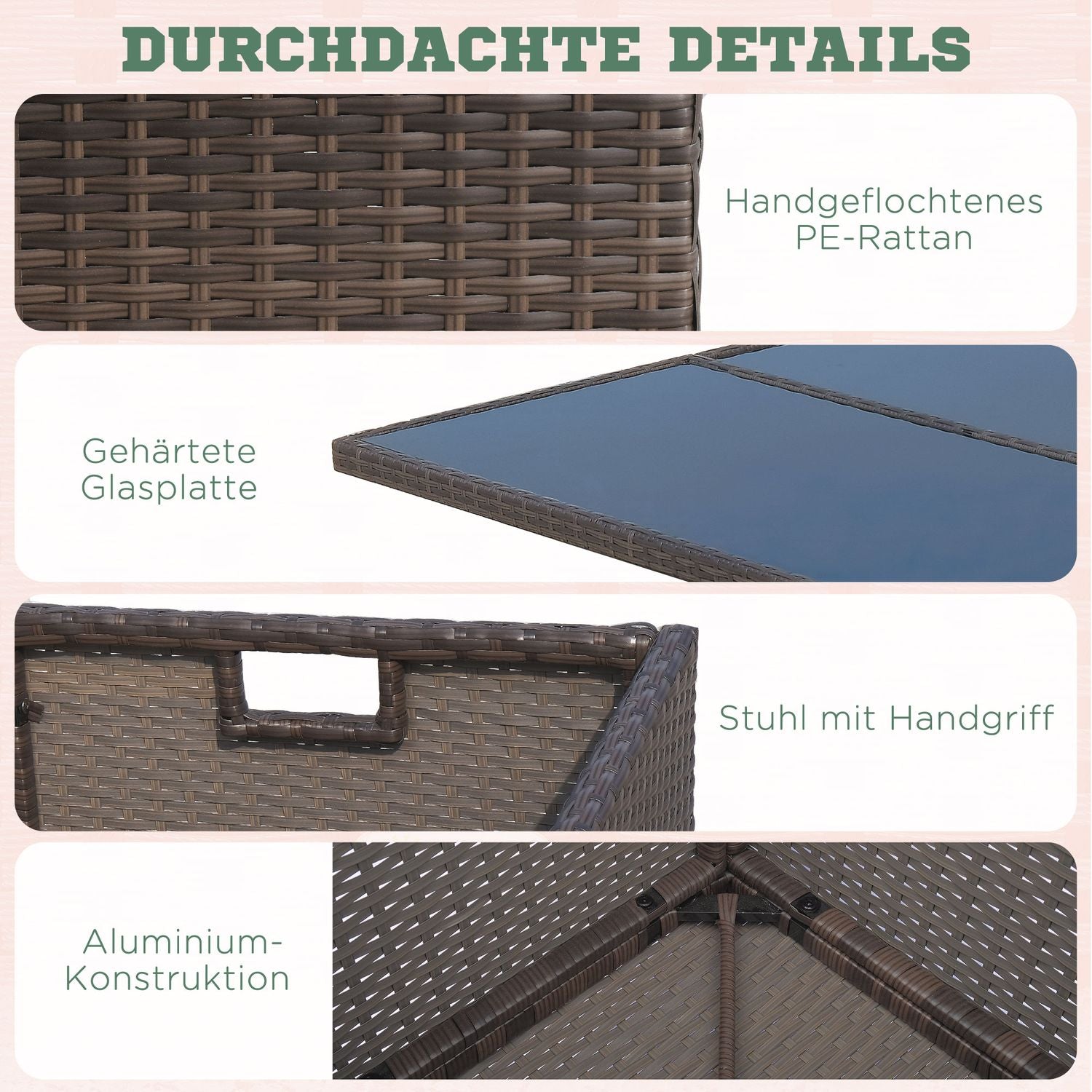 Polyrattan tuinset, 21-delig, bruine kussens