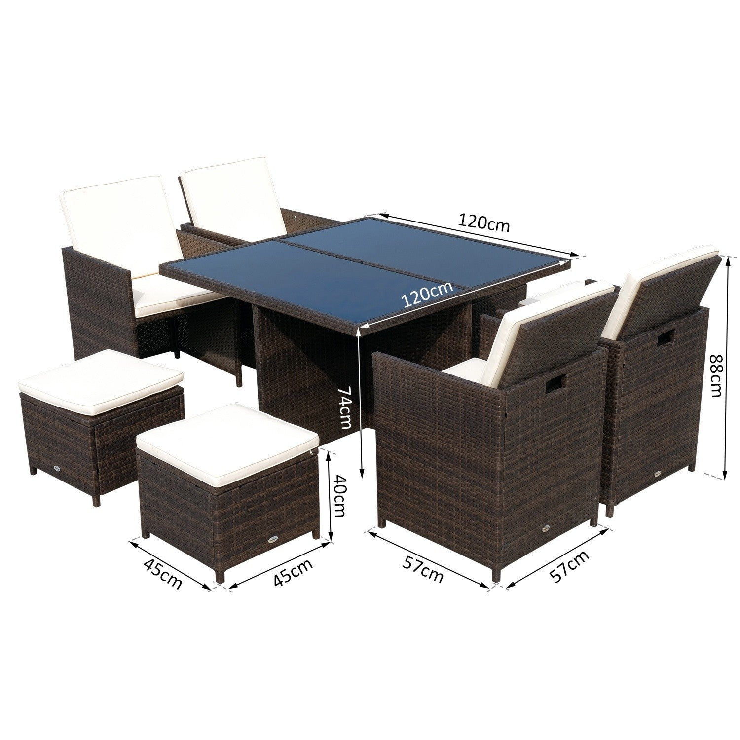 Polyrattan tuinset, 21-delig, bruine kussens