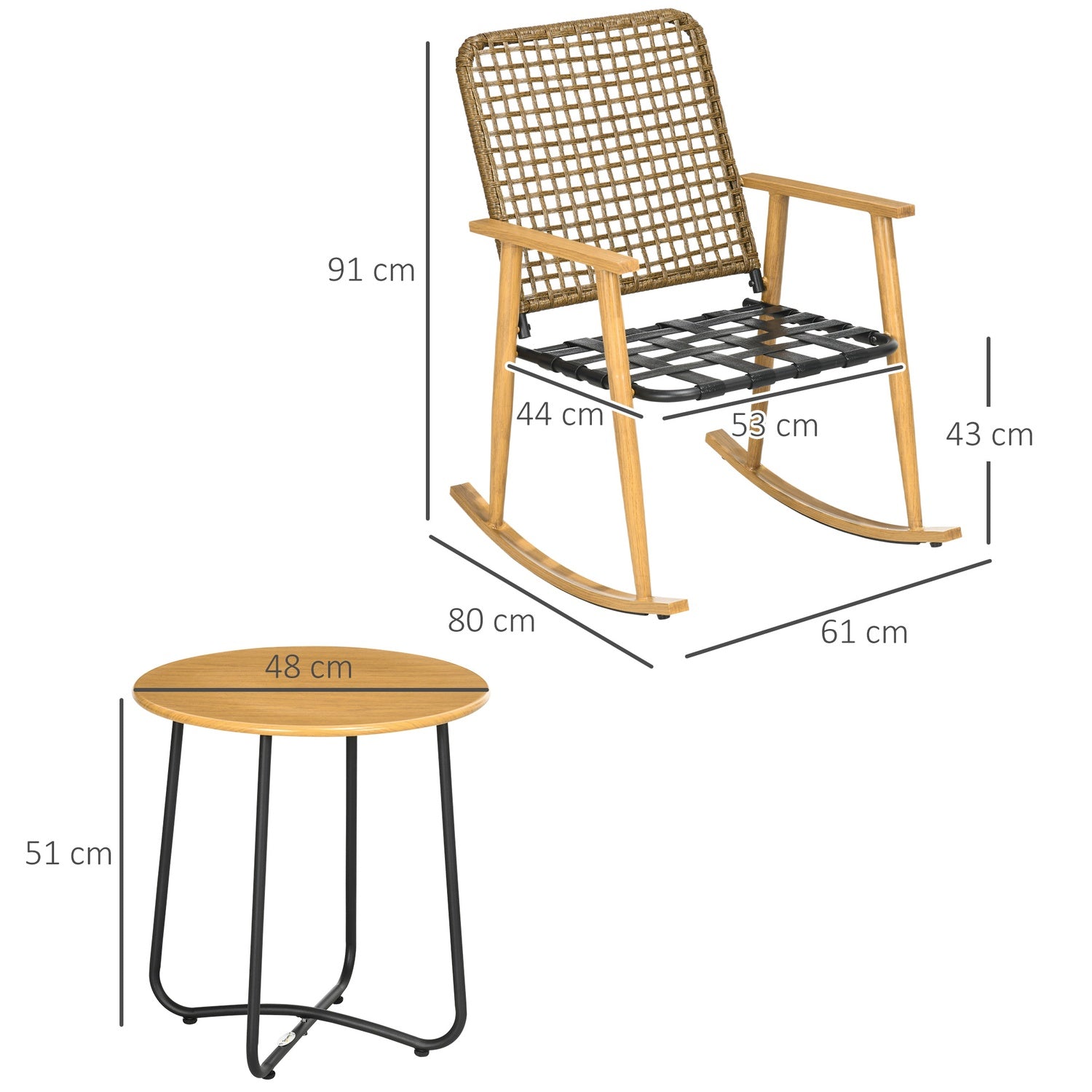 Tuinmeubelset, 2 schommelstoelen & tafel, polyrotan