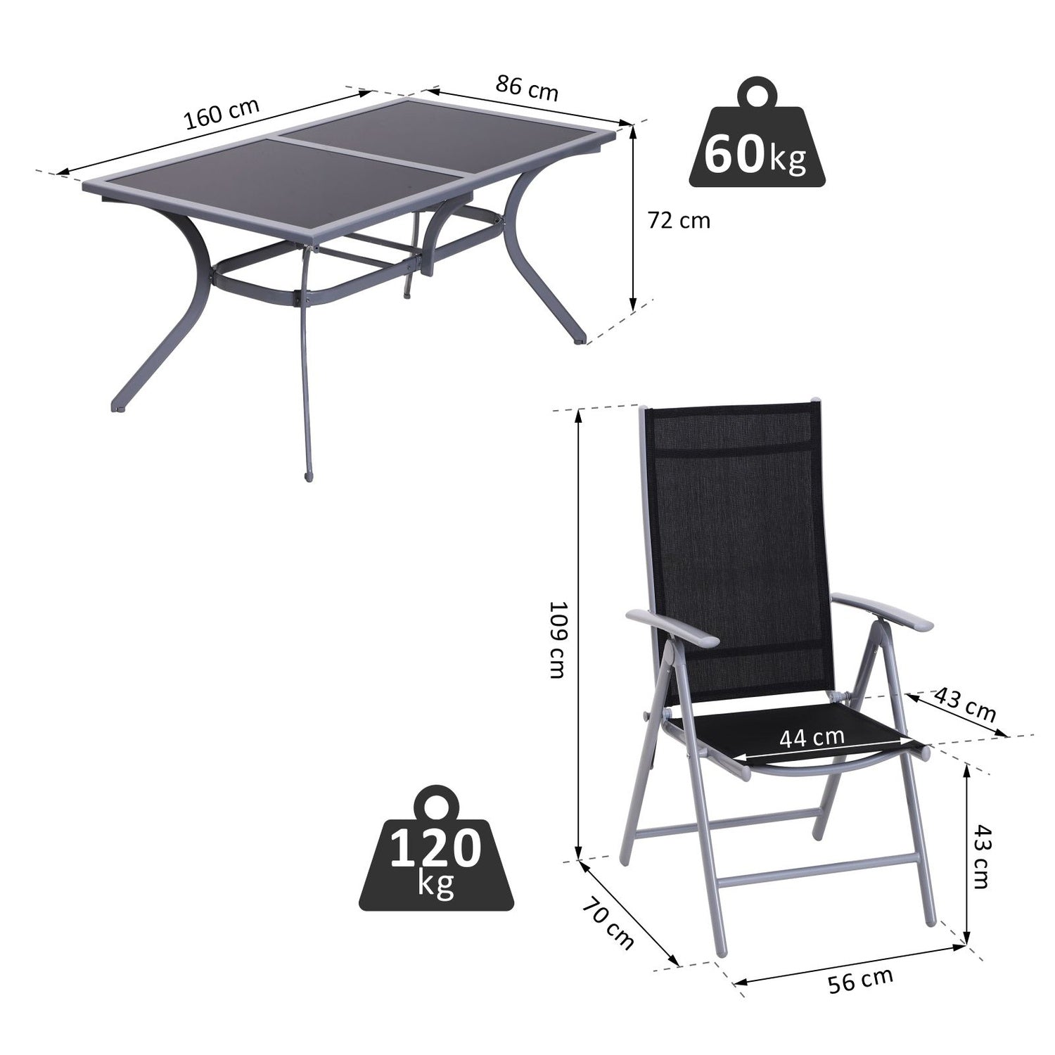 Aluminium tuinset voor 6 personen – Dinerset voor buiten
