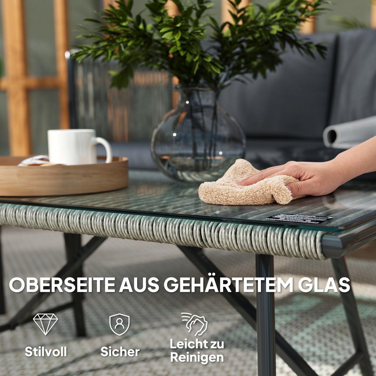 Salon de jardin en polyrotin avec coussins – gris
