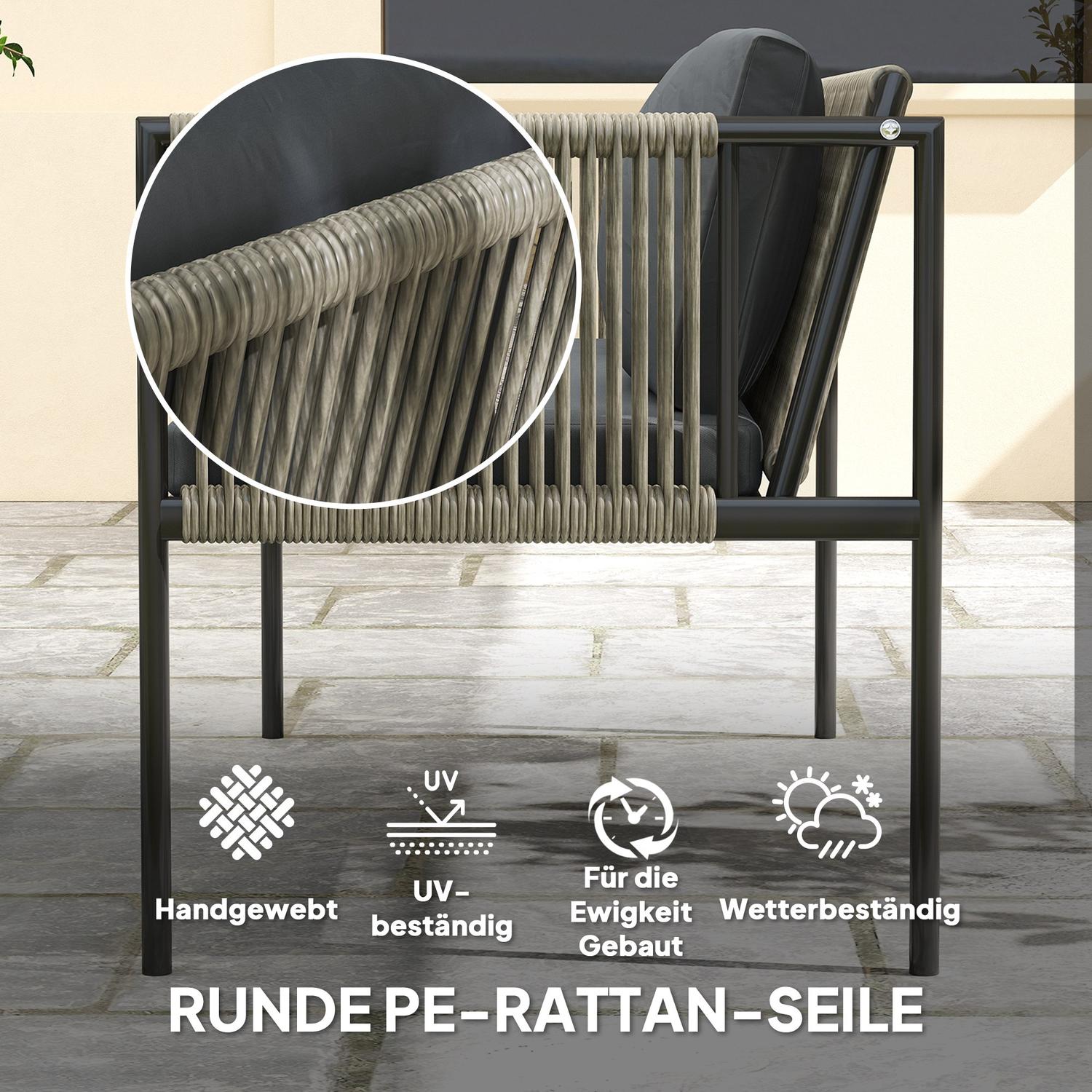 Salon de jardin en polyrotin avec coussins – gris