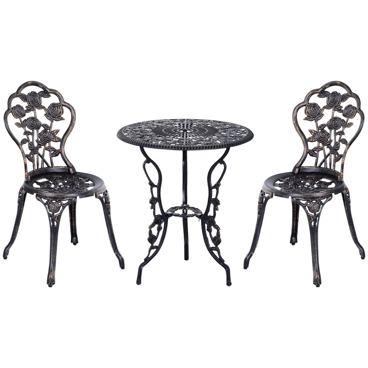 Tweedelige bronzen tuinset, tafel en stoelen