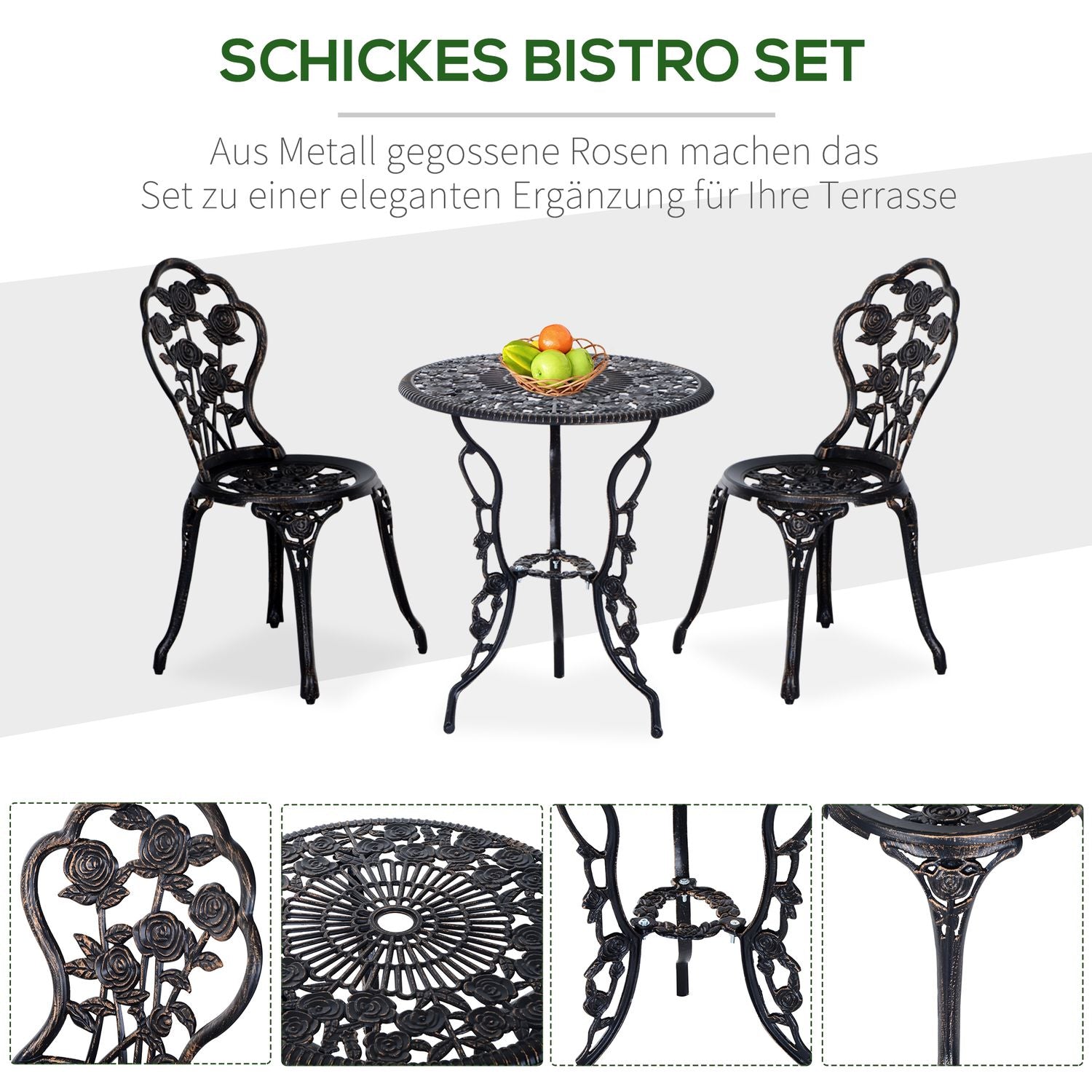 Tweedelige bronzen tuinset, tafel en stoelen