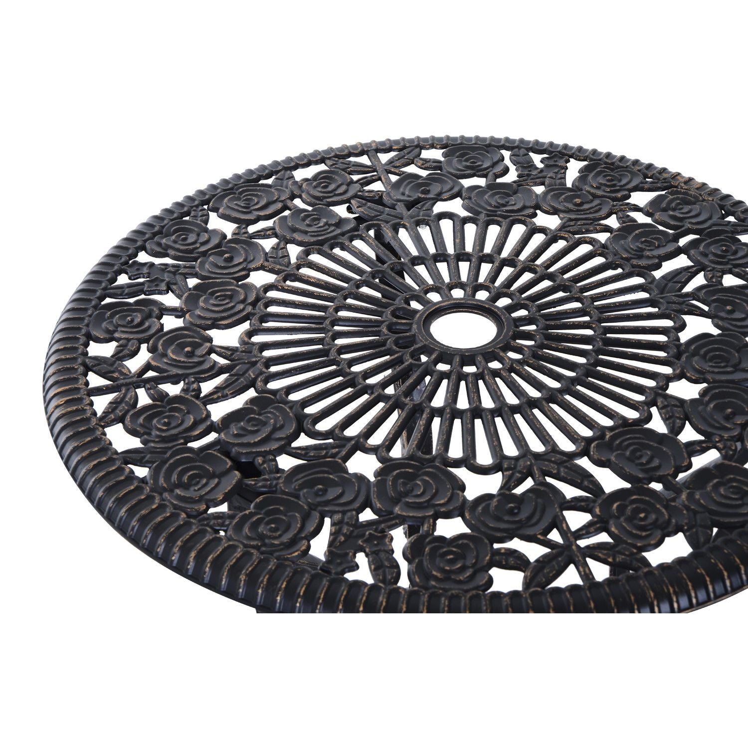 Tweedelige bronzen tuinset, tafel en stoelen