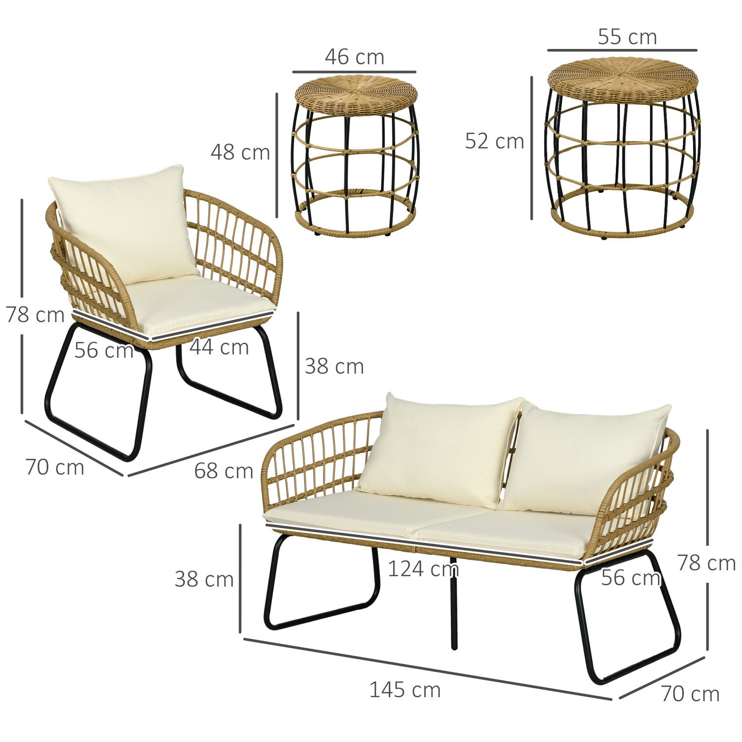 Rotan tuinmeubelen, gedempt, 5-delig beige
