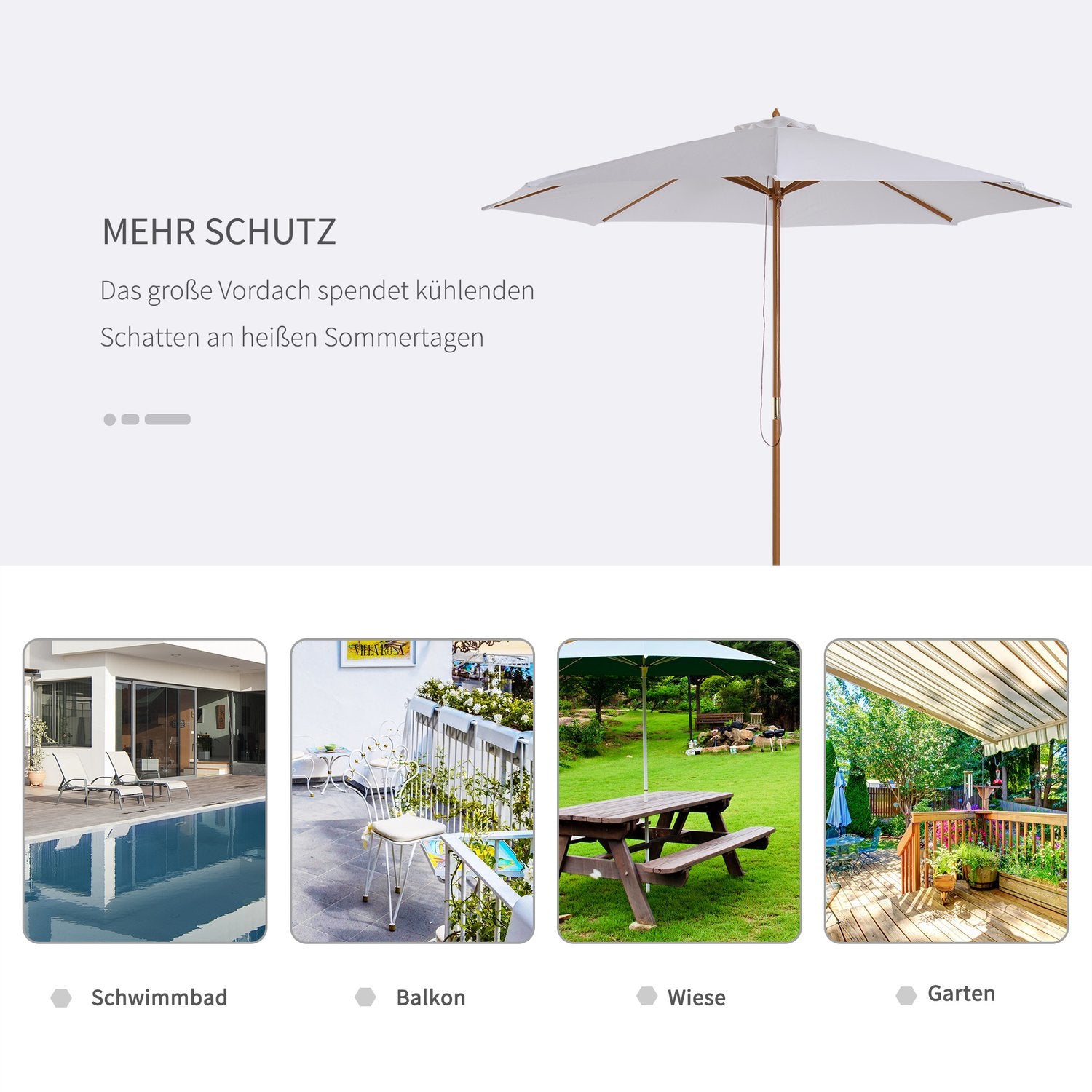 Tuinparasol 300 Cm, Bamboe Frame, Crèmewit