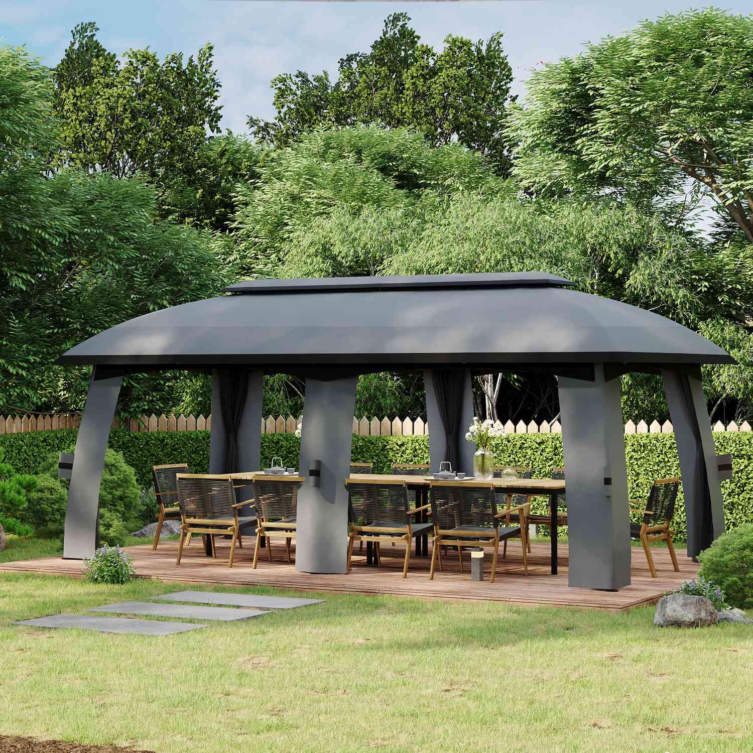 Tuinpaviljoen 3x6m tent, dubbel dak, zijwanden, donkergrijs