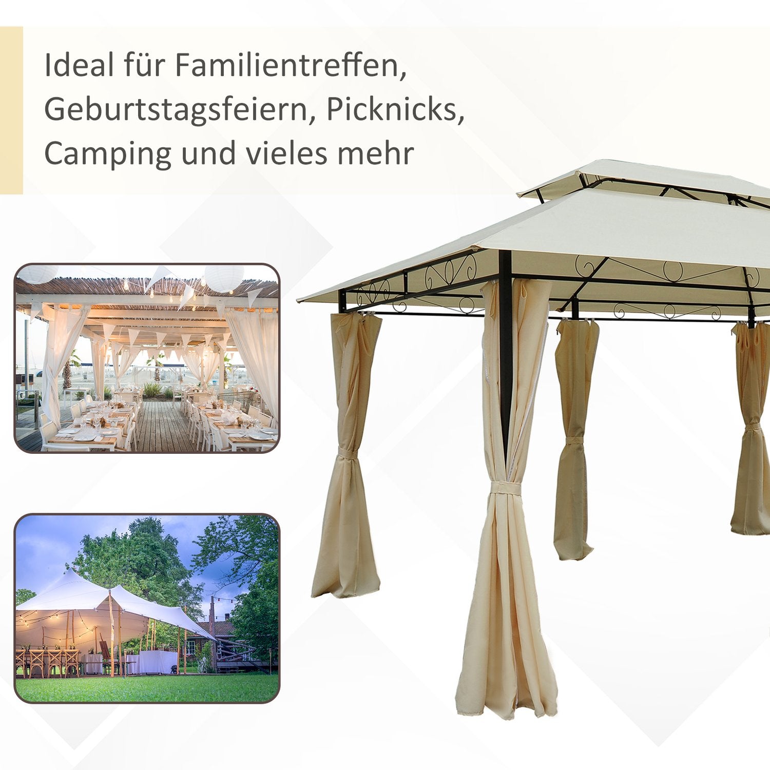 Tuinpaviljoen Dubbel Dak 3x4m Beige voor buitenevenementen