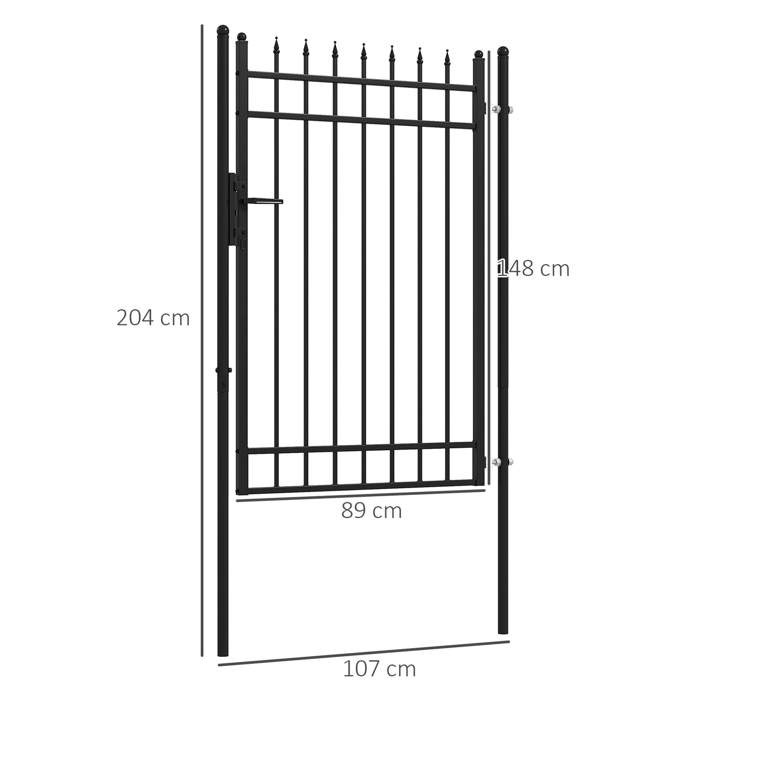 Tuinpoort van zwart gegalvaniseerd staal met slot en handgreep, 107x204 cm