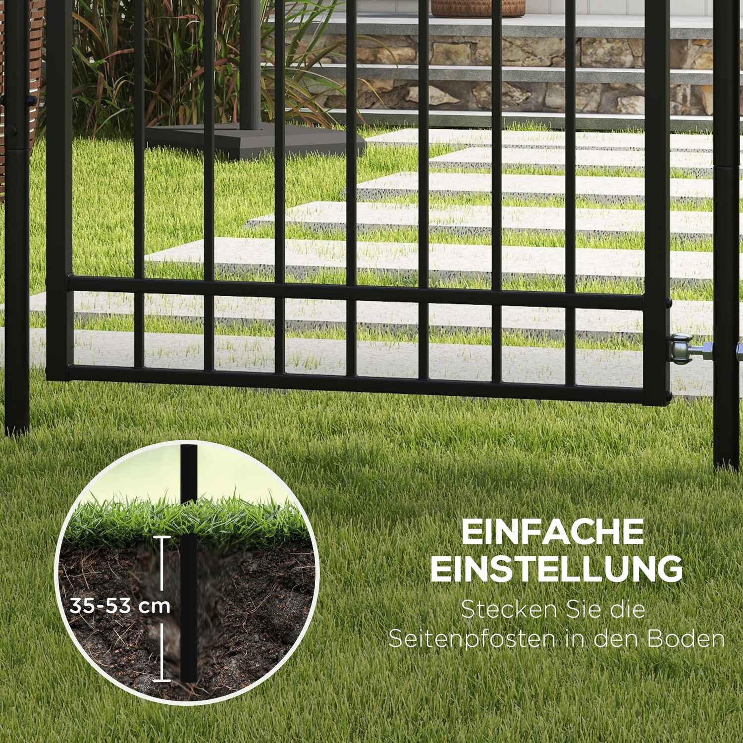 Tuinpoort van zwart gegalvaniseerd staal met slot en handgreep, 107x204 cm