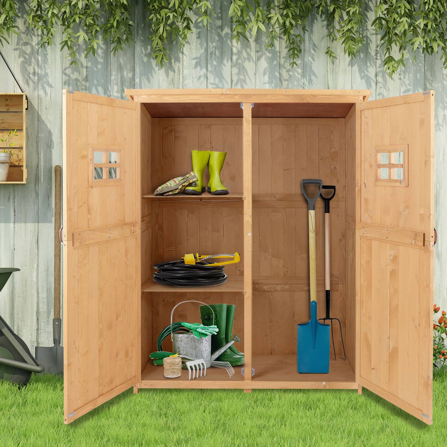 Houten tuingereedschapsschuur, natuurlijke afwerking, 127,5x50x164 cm