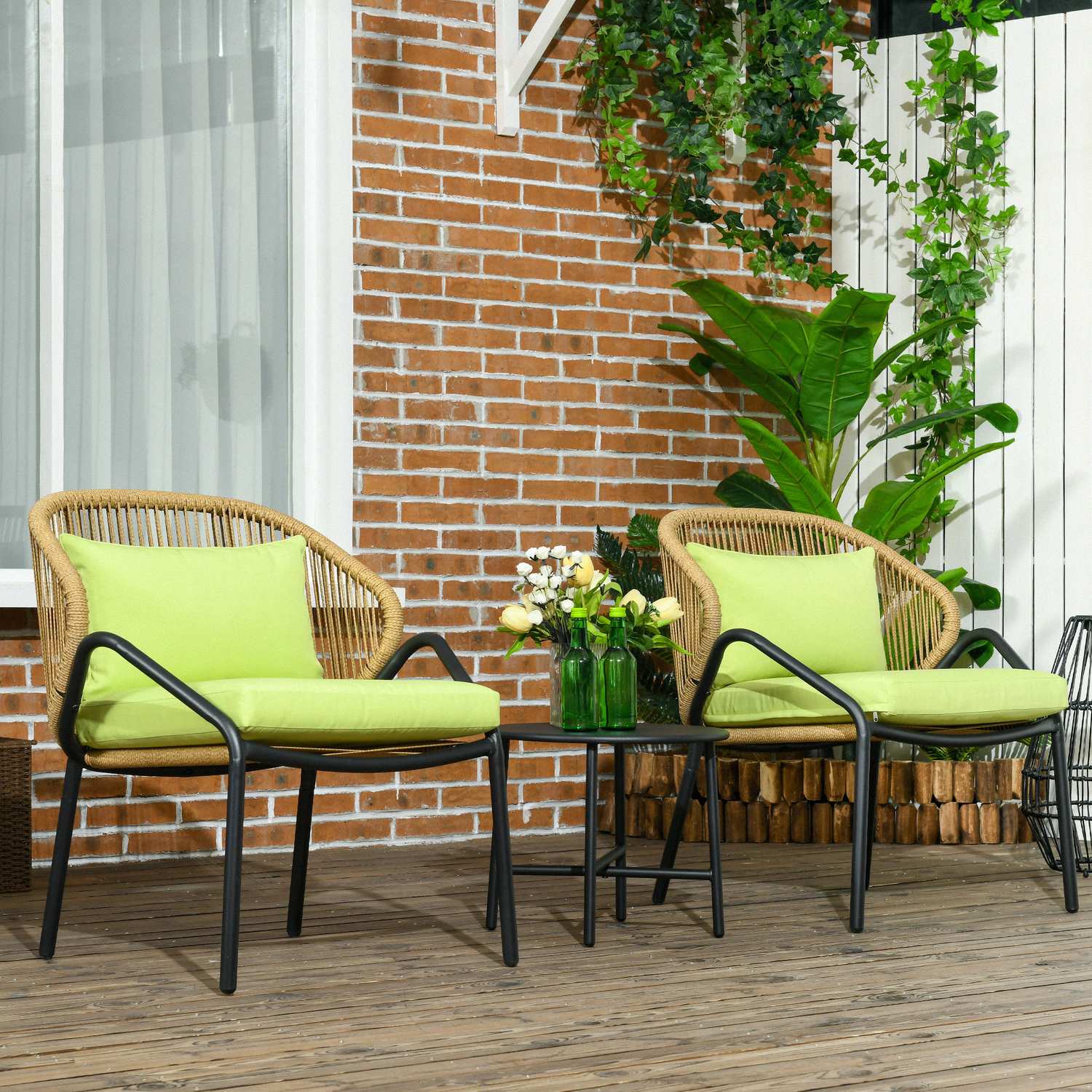 Rotan tuinset: 2 stoelen en tafel, inclusief kussens