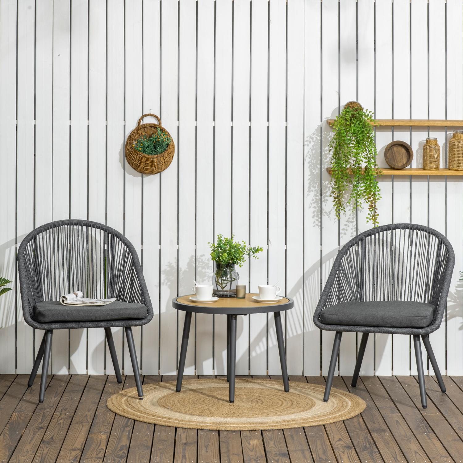 Rotan tuinzitset voor 2 met kussens, donkergrijs