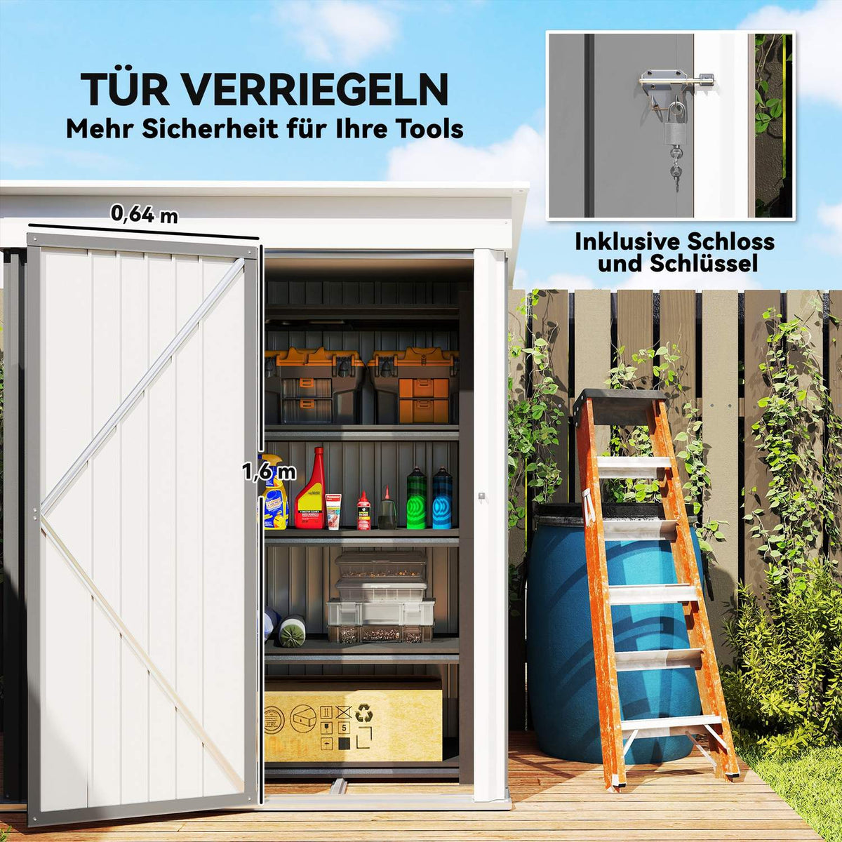 Metalen tuinschuur, verstelbare planken, afsluitbare deur