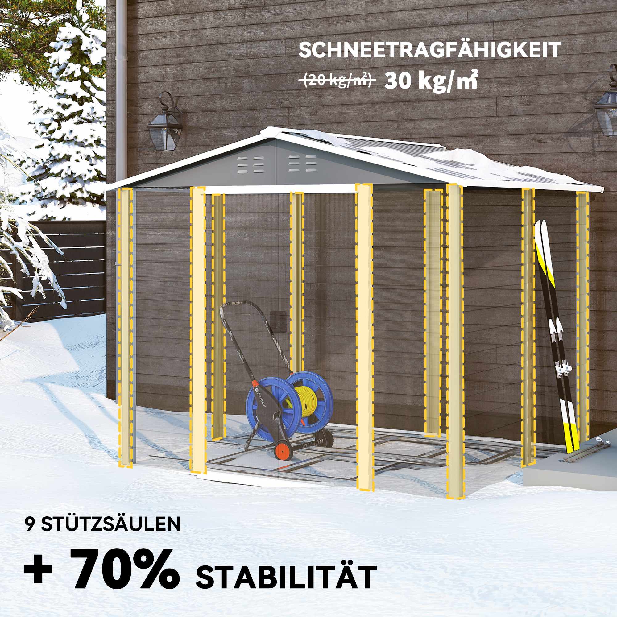 Trädgårdsskjul i metall, väderbeständig och låsbar, 240x206x198 cm