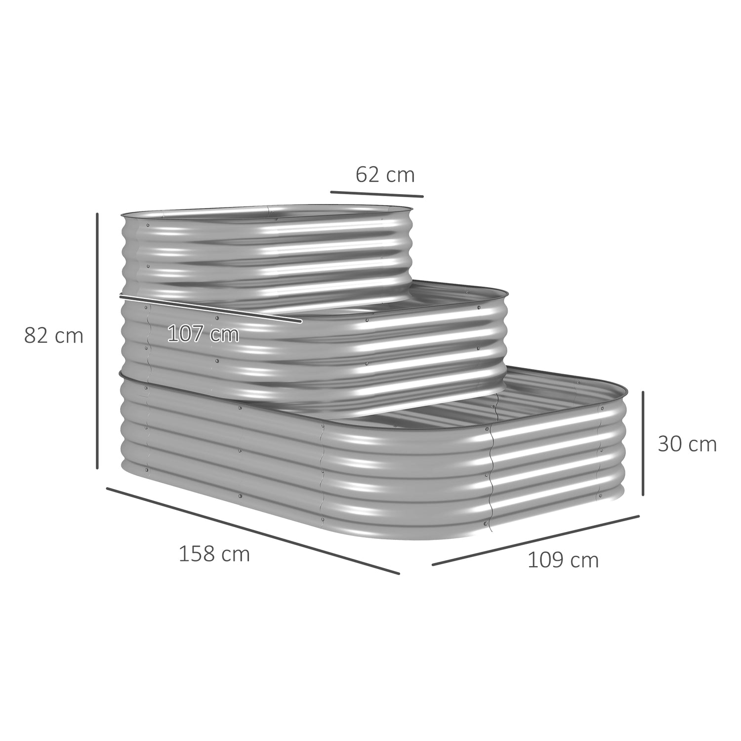 Metalen tuinbed, 3-laags plantenbak, veiligheidsranden