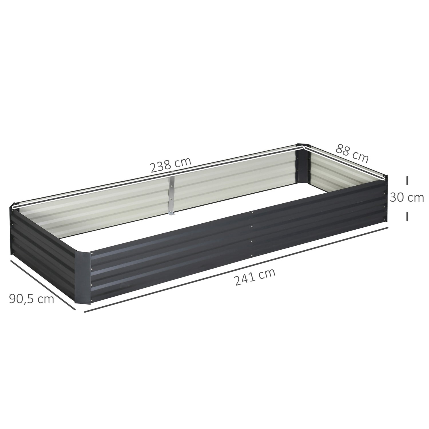 Tuinbed van staal – 241x90,5x30 cm, Grijs