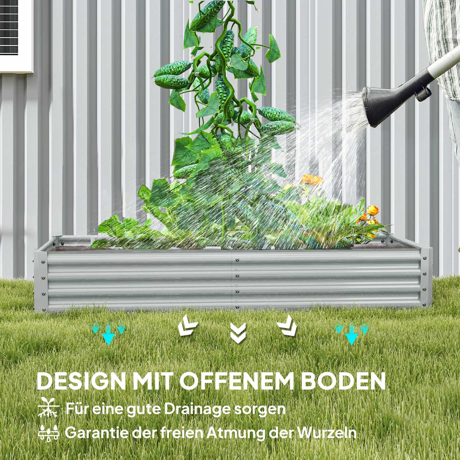 Stalen tuinbed – roestvrij, weerbestendig, 180x90x30 cm