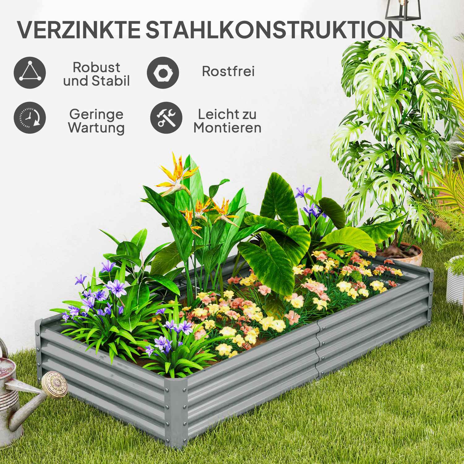 Stalen tuinbed – roestvrij, weerbestendig, 180x90x30 cm