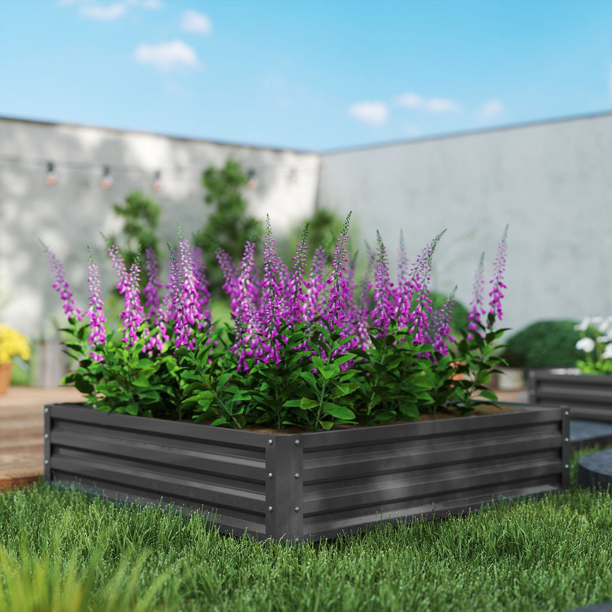 Tuinbed, plantenbak met stalen behuizing, lichtgrijs, 120 x 120 x 30 cm