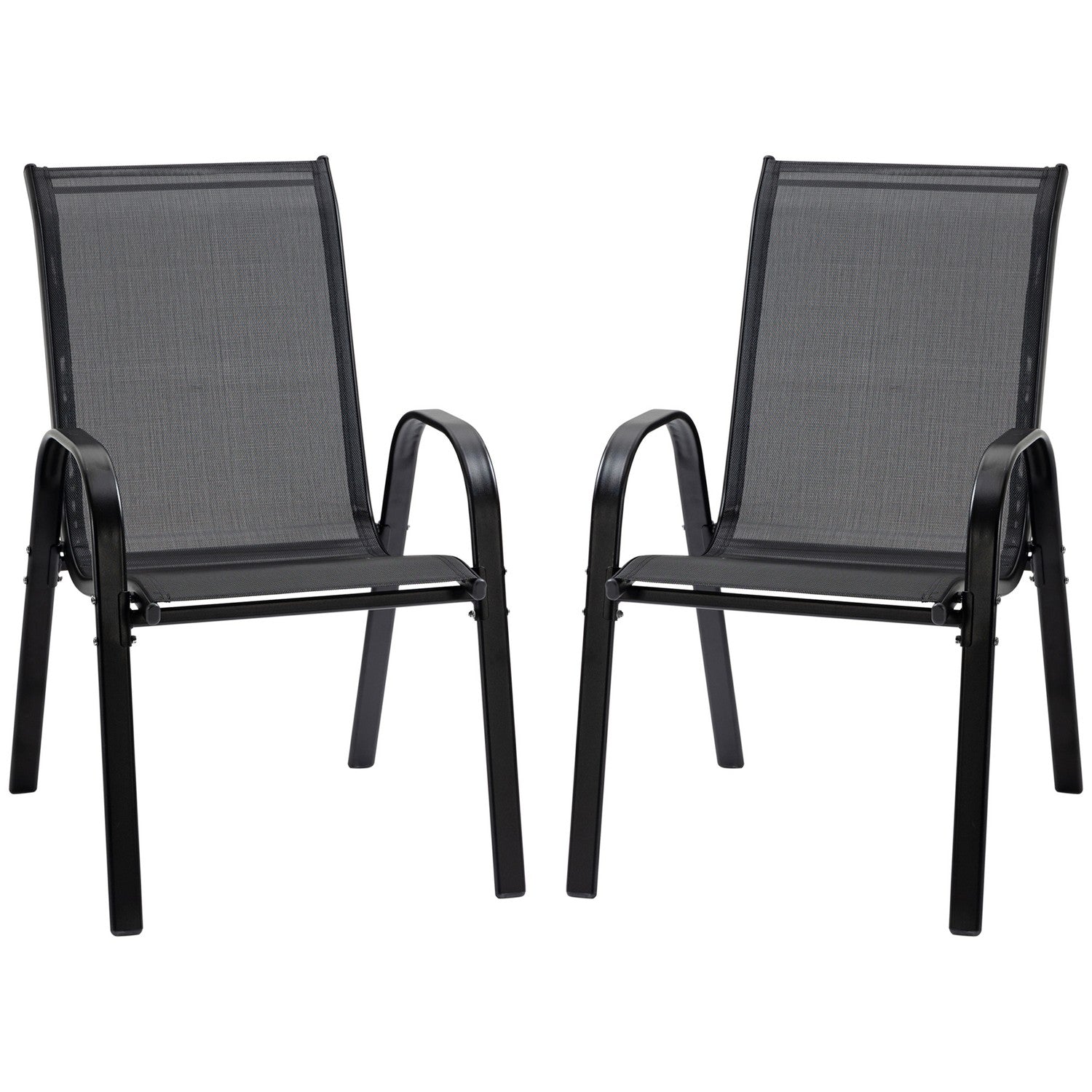 Tuinstoelen van zwart gaas - set van 2, met armleuningen