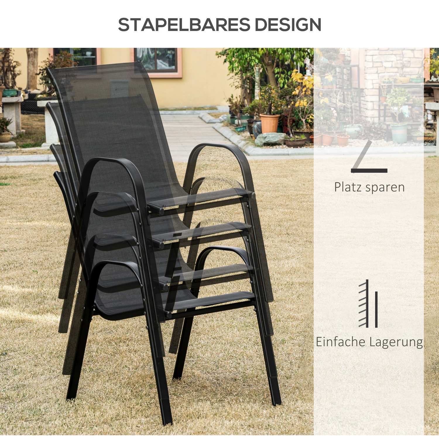 Tuinstoelen van zwart gaas - set van 2, met armleuningen