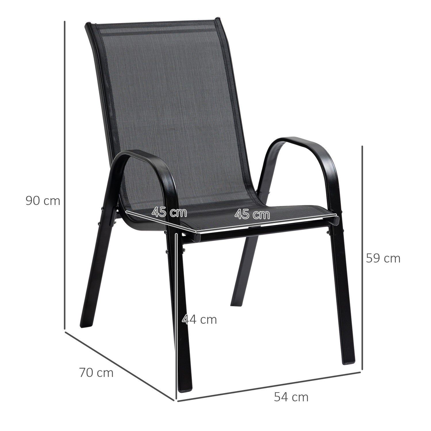 Tuinstoelen van zwart gaas - set van 2, met armleuningen